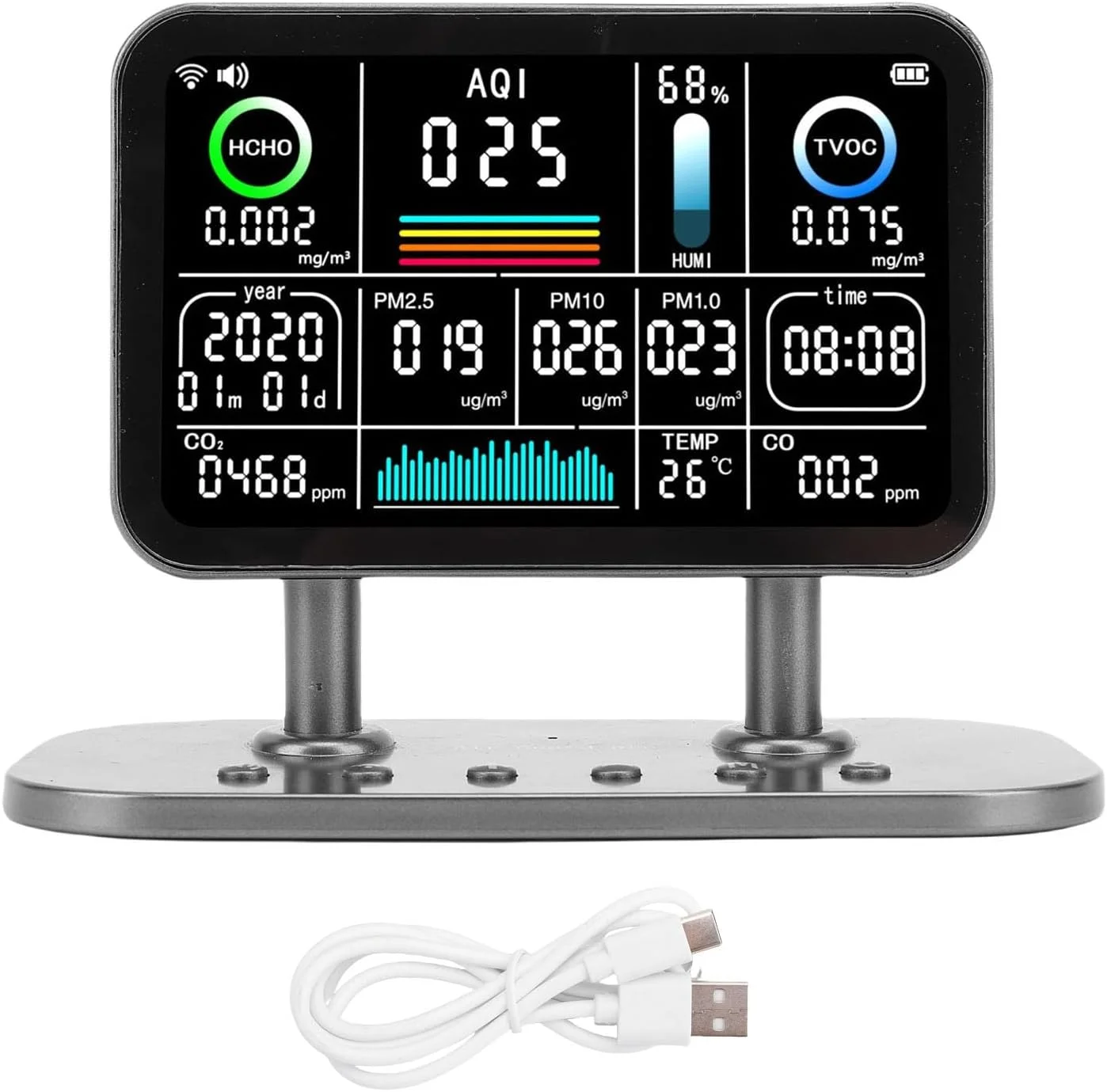 دستگاه سنجش کیفیت هوای داخل خانه، آشکارساز هوشمند برای HCHO TVOC PM1.0 PM2.5 PM10، دما و رطوبت، مناسب برای منزل، دفتر، کلاس درس و کارخانه