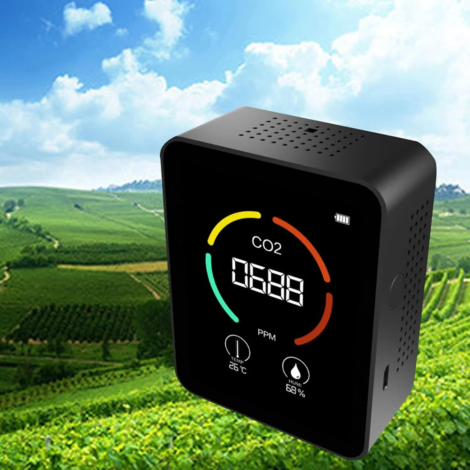 دستگاه سنجش کیفیت هوا J/E، دماسنج دیجیتال و تستر 3 در 1 برای تست دما، رطوبت و دی اکسید کربن