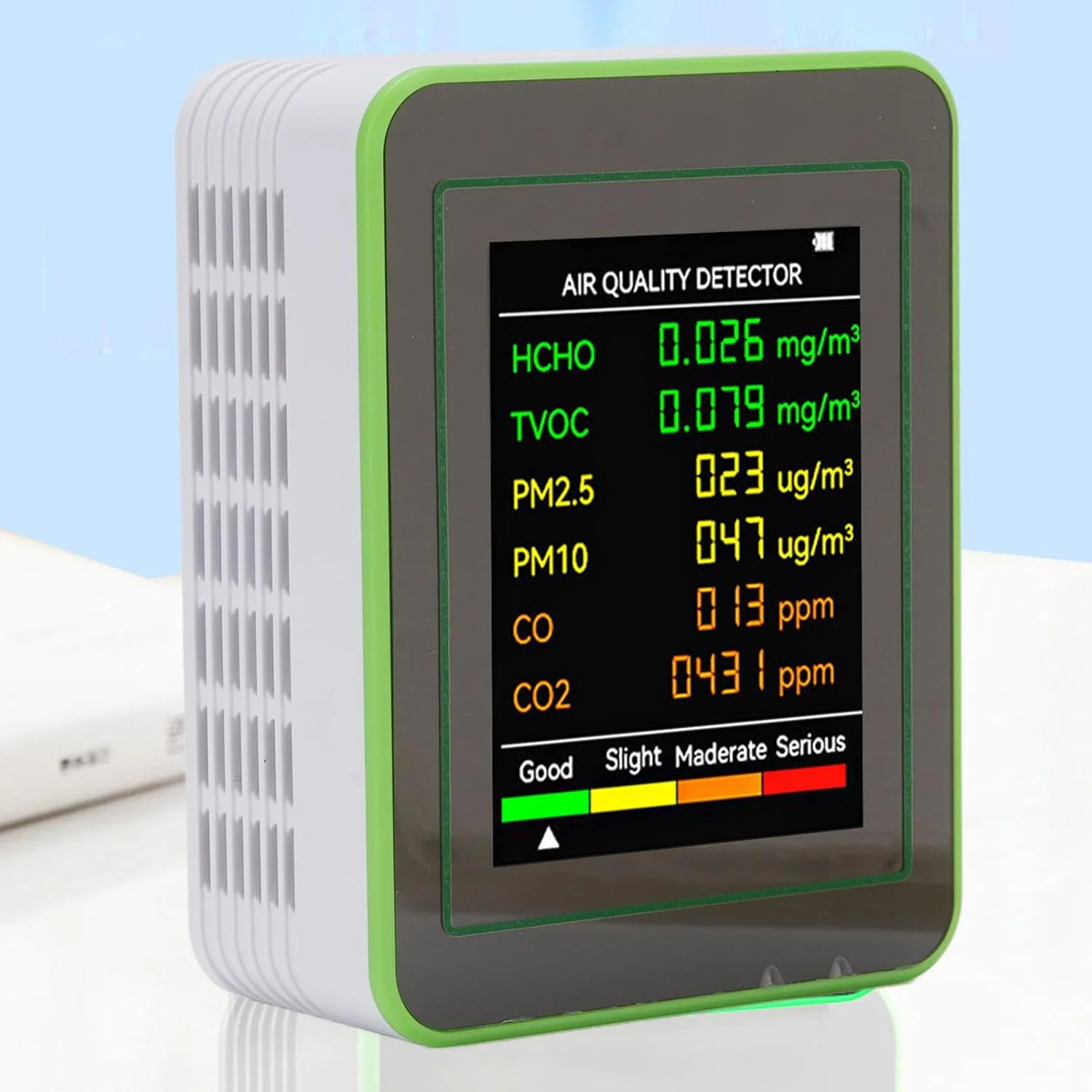 دستگاه سنجش کیفیت هوا 6 در 1، صفحه نمایش 2.8 اینچی HD، ردیاب هوا، CO2، TVOC، HCHO PM2.5 و PM10، شارژ Type C با ظرفیت 1200mAh، مناسب برای خانه، دفتر، مدرسه، هتل دستگاه سنجش کیفیت هوا 6 در 1، صفحه نمایش 2.8 اینچی HD، ردیاب هوا، CO2، TVOC، HCHO PM2.5 و PM10، شارژ Type C با ظرفیت 1200mAh، مناسب برای خانه، دفتر، مدرسه، هتل