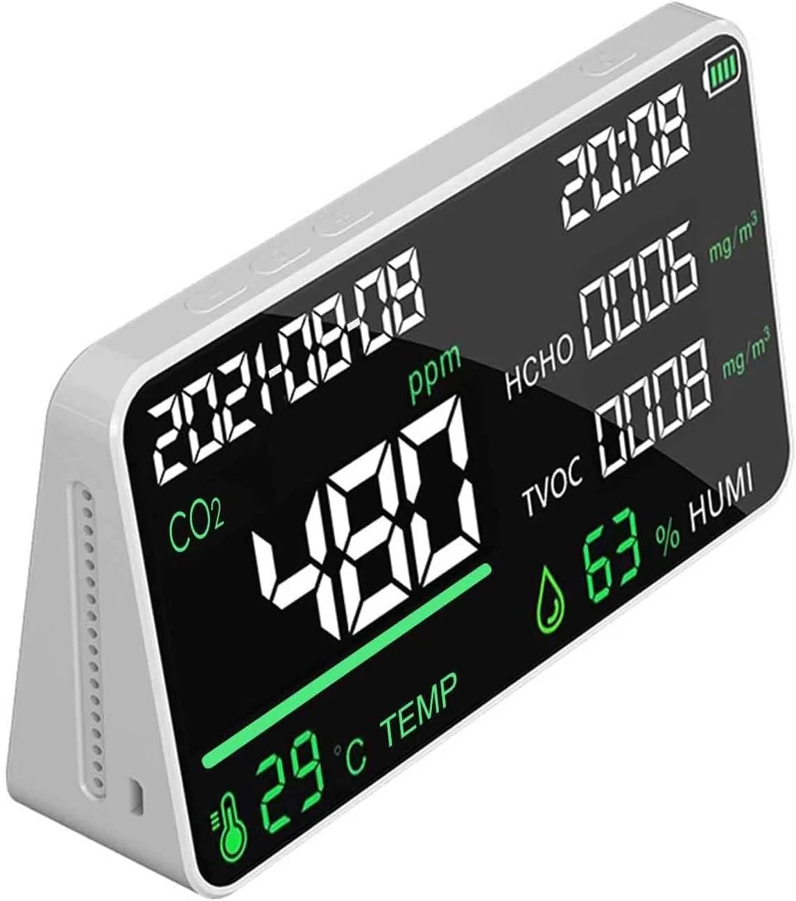 نمایشگر CO2، نمایشگر کیفیت هوای داخلی، نمایشگر کیفیت هوای 5 در 1، ردیاب CO2 داخلی، آشکارساز TVOC HCHO، تستر دما و رطوبت سنسور NDIR صفحه نمایش LCD نمایش تاریخ و زمان - مشکی (رنگ: سفید) نمایشگر CO2، نمایشگر کیفیت هوای داخلی، نمایشگر کیفیت هوای 5 در 1، ردیاب CO2 داخلی، آشکارساز TVOC HCHO، تستر دما و رطوبت سنسور NDIR صفحه نمایش LCD نمایش تاریخ و زمان - مشکی (رنگ: سفید)