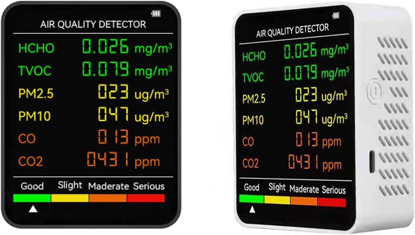 مانیتور کیفیت هوا سنسور مادون قرمز داخلی ردیاب CO2 آشکارساز دی اکسید کربن آلودگی هوا 6 در 1 تستر PM2.5/PM10 ردیاب های دی اکسید کربن برای خانه، مشکی