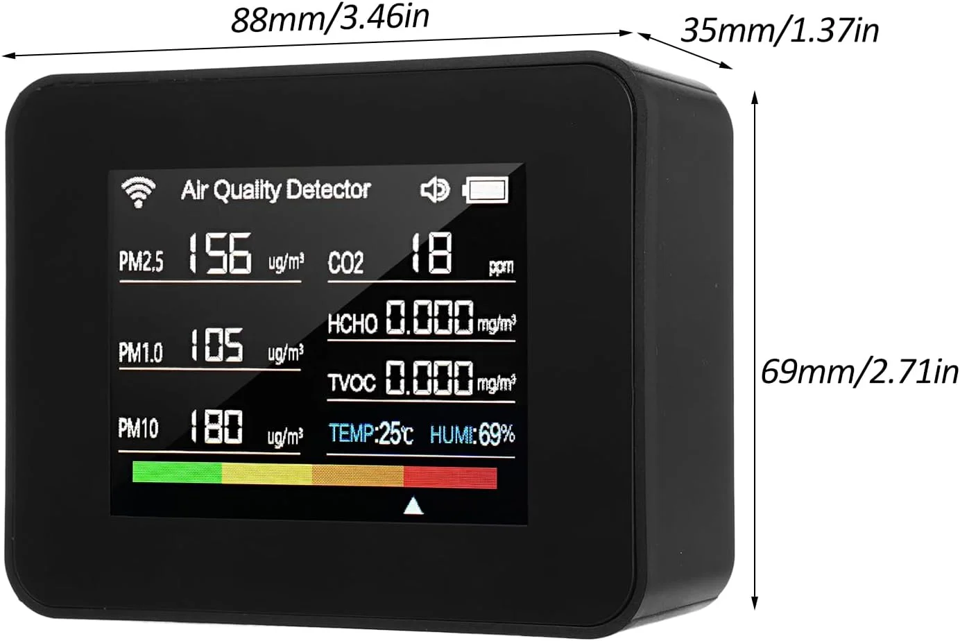 دستگاه سنجش کیفیت هوای هوشمند Tuya WiFi 13 در 1، تشخیص CO₂، TVOC، HCHO، PM2.5، PM1.0، PM10، رطوبت و دما، نمایش زمان، تاریخ، آلارم، تایمر و کرنومتر، دارای آلارم برای خانه، دفاتر و DOOMUN