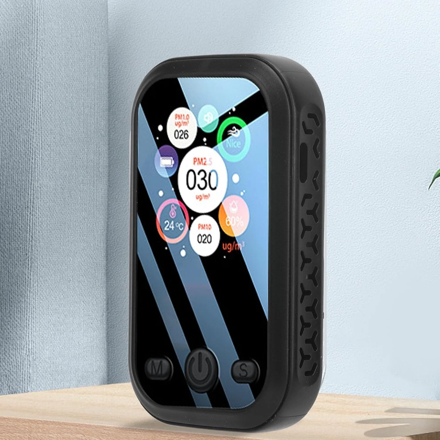 دستگاه تشخیص کیفیت هوا، مانیتورینگ لحظه ای کیفیت هوا Poric Duct 3D PM2.5 PM10 PM1.0 و رطوبت (مشکی)