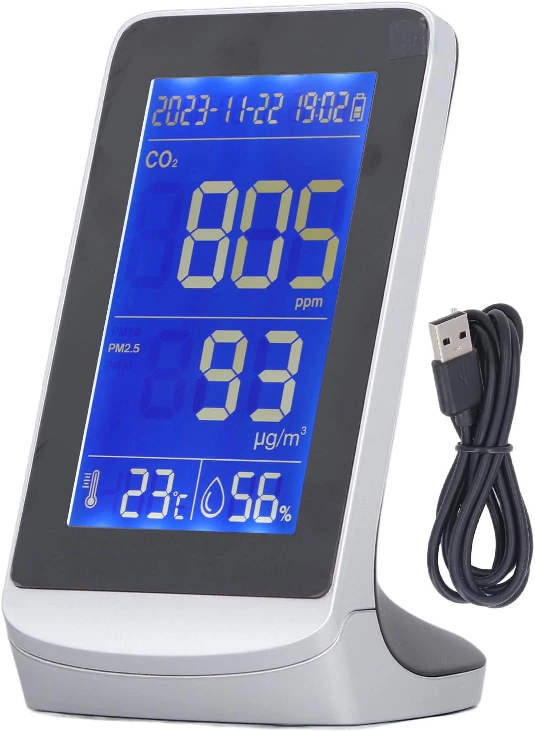 دستگاه تشخیص کیفیت هوا، تستر کیفیت هوا، نمایشگر دیجیتال CO2 PM1.0 2.5 10 دما و رطوبت با هشدار کم بودن باتری دستگاه تشخیص کیفیت هوا، تستر کیفیت هوا، نمایشگر دیجیتال CO2 PM1.0 2.5 10 دما و رطوبت با هشدار کم بودن باتری