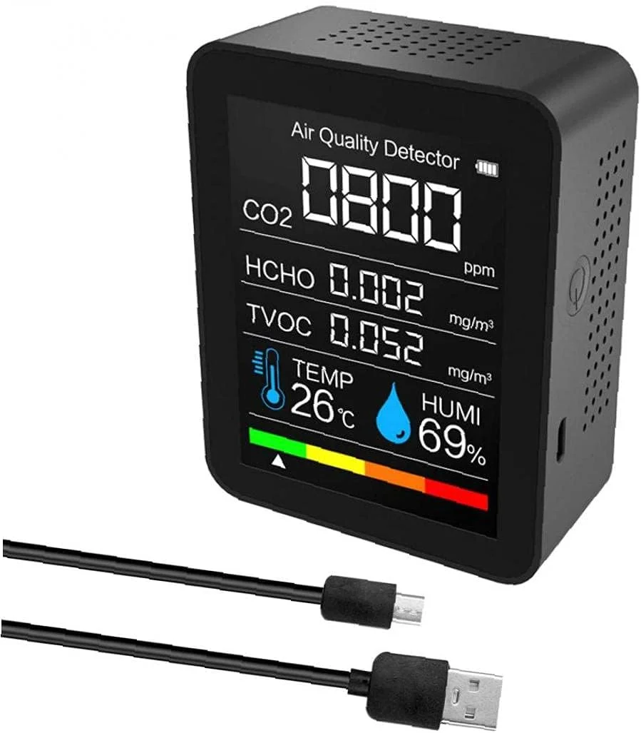 دستگاه سنجش کیفیت هوا 5 در 1، دتکتور دی اکسید کربن، تستر دیجیتال دما و رطوبت، رنگ مشکی دستگاه سنجش کیفیت هوا 5 در 1، دتکتور دی اکسید کربن، تستر دیجیتال دما و رطوبت، رنگ مشکی