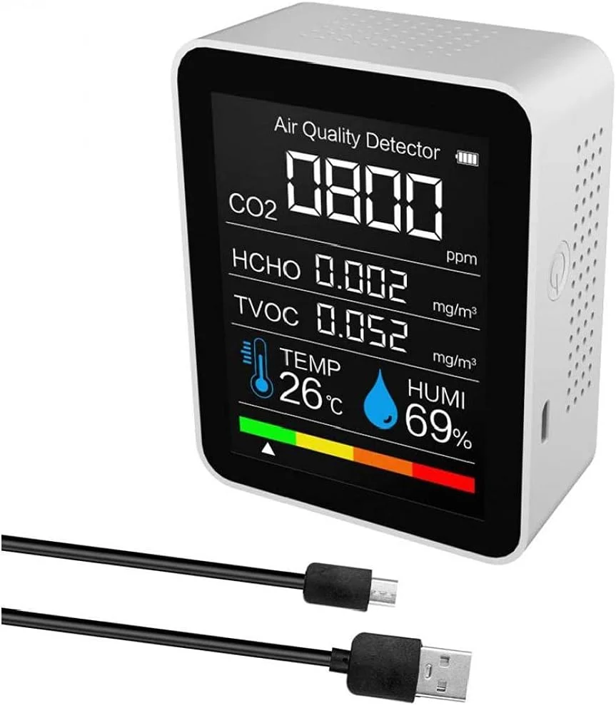 دستگاه سنجش CO2 5 در 1، ردیاب کیفیت هوا، سنسور دیجیتال دما و رطوبت، سفید دستگاه سنجش CO2 5 در 1، ردیاب کیفیت هوا، سنسور دیجیتال دما و رطوبت، سفید