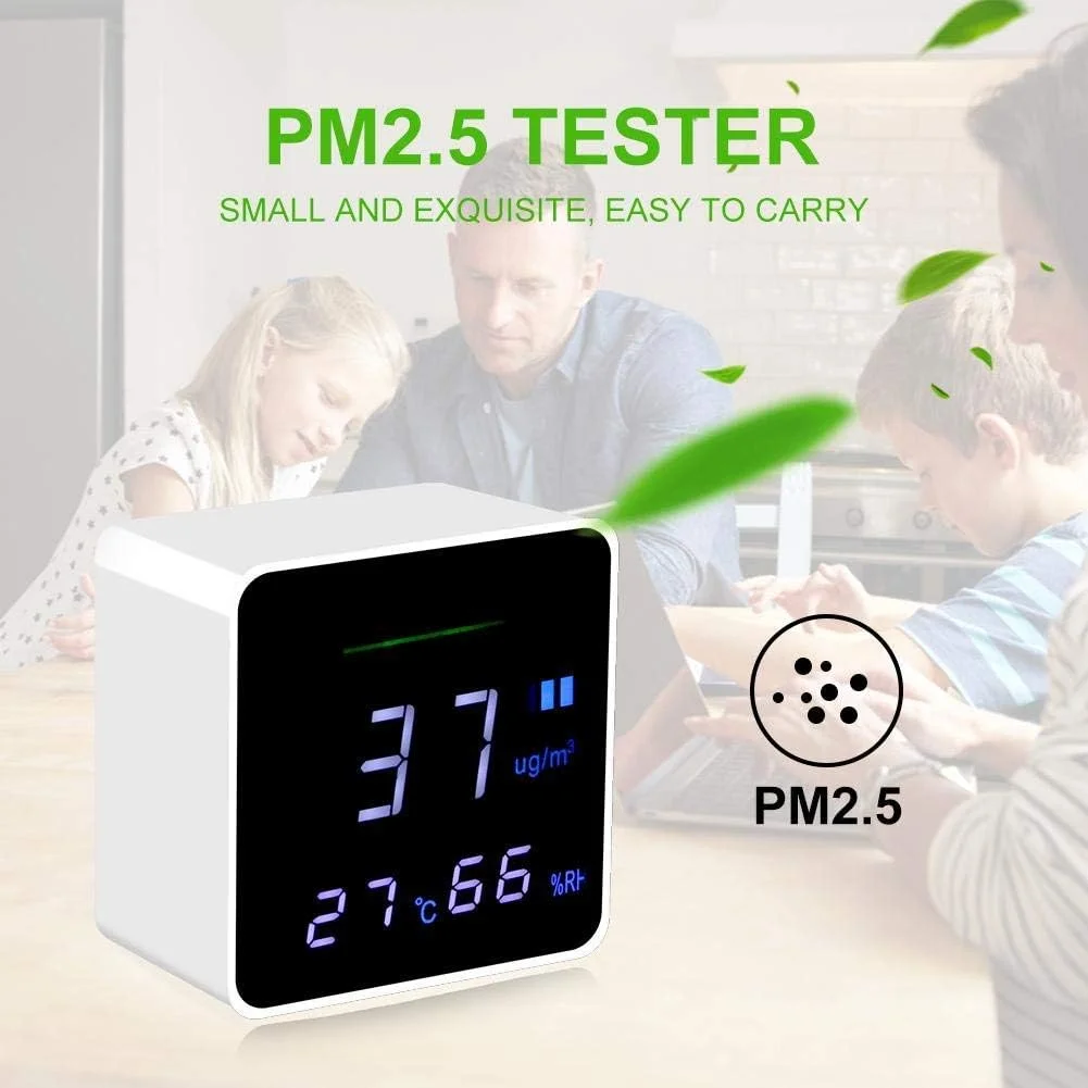 تستر کیفیت هوای OUKA، نمایشگر دیجیتال سفید جمع و جور، آشکارساز PM2.5 قابل حمل برای خانه و محل کار