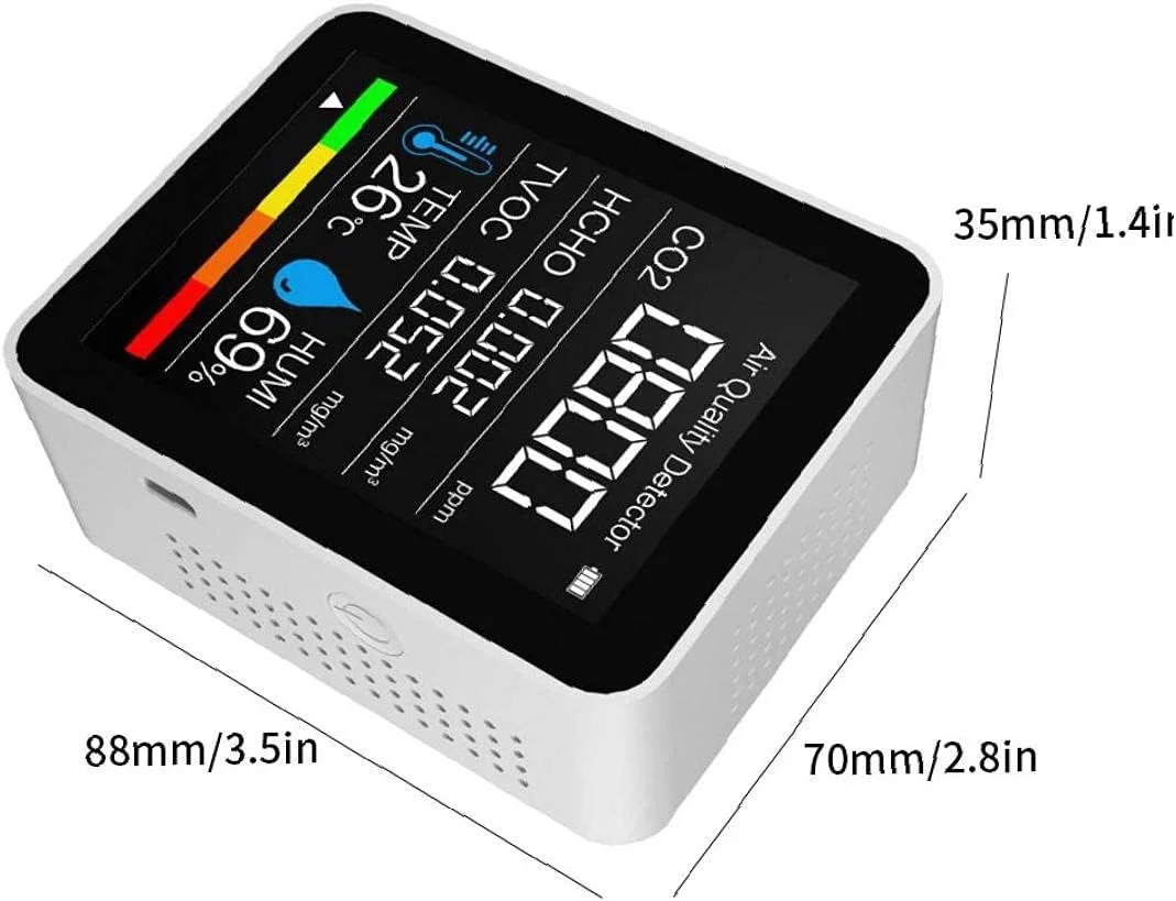 دستگاه سنجش CO2 5 در 1، ردیاب کیفیت هوا، سنسور دیجیتال دما و رطوبت، سفید