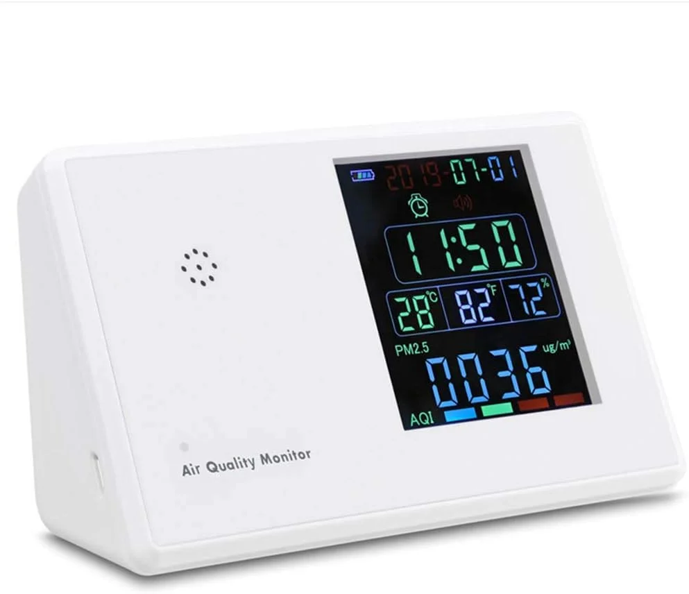 صفحه نمایش کیفیت هوا، ردیاب کیفیت هوا فرمالدئید PM10 تستر دما، ساعت