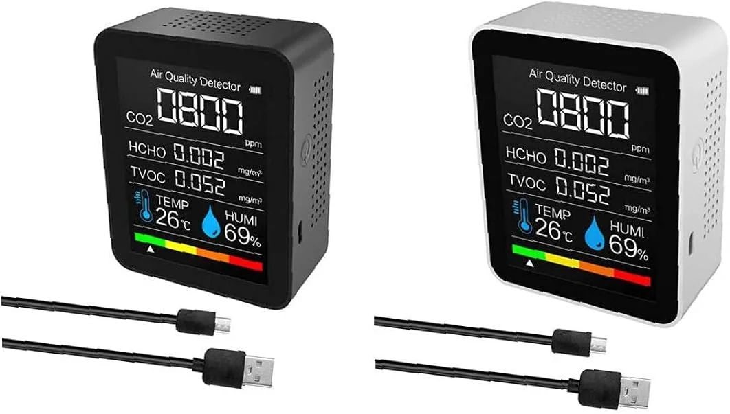 دستگاه سنجش کیفیت هوا 5 در 1، دتکتور دی اکسید کربن، تستر دیجیتال دما و رطوبت، رنگ مشکی