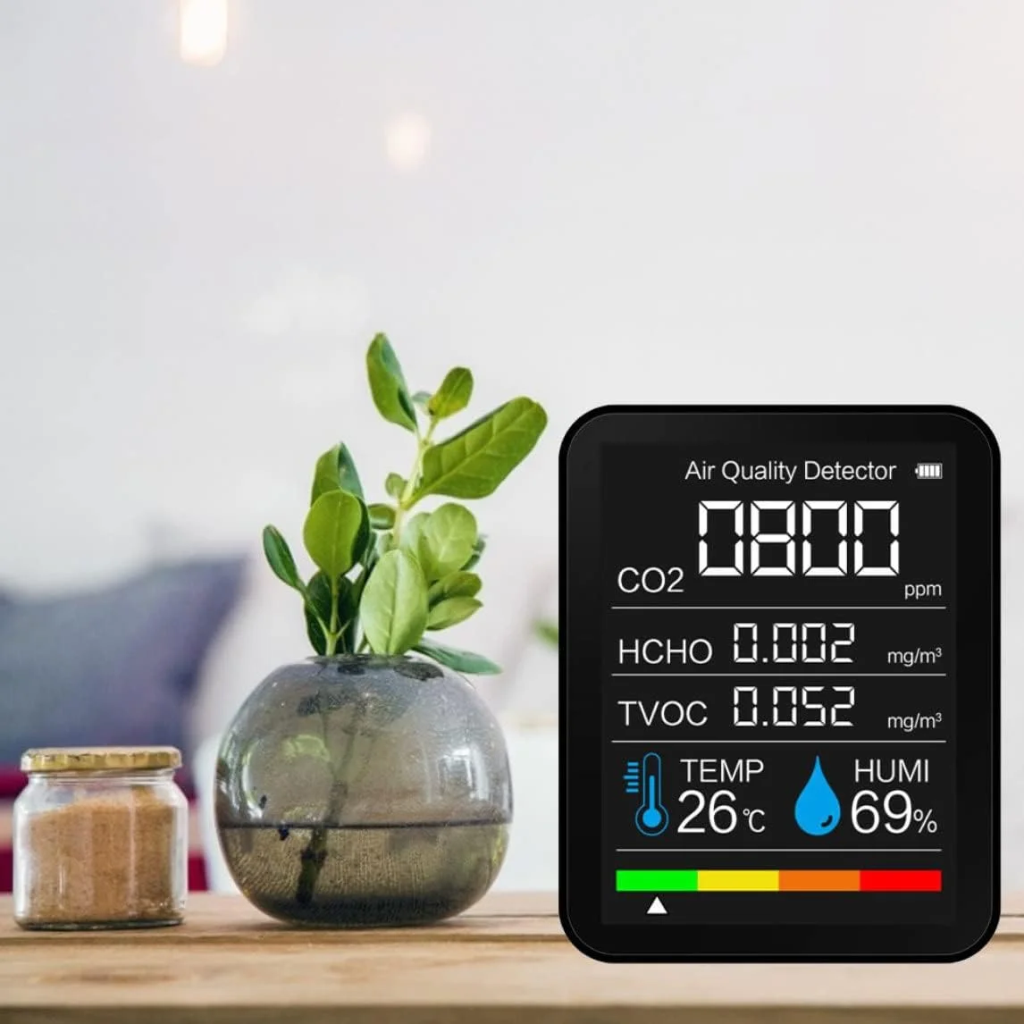 دستگاه سنجش دی اکسید کربن 5 در 1، آشکارساز کیفیت هوا، سنسور دیجیتال دما و رطوبت، سفید