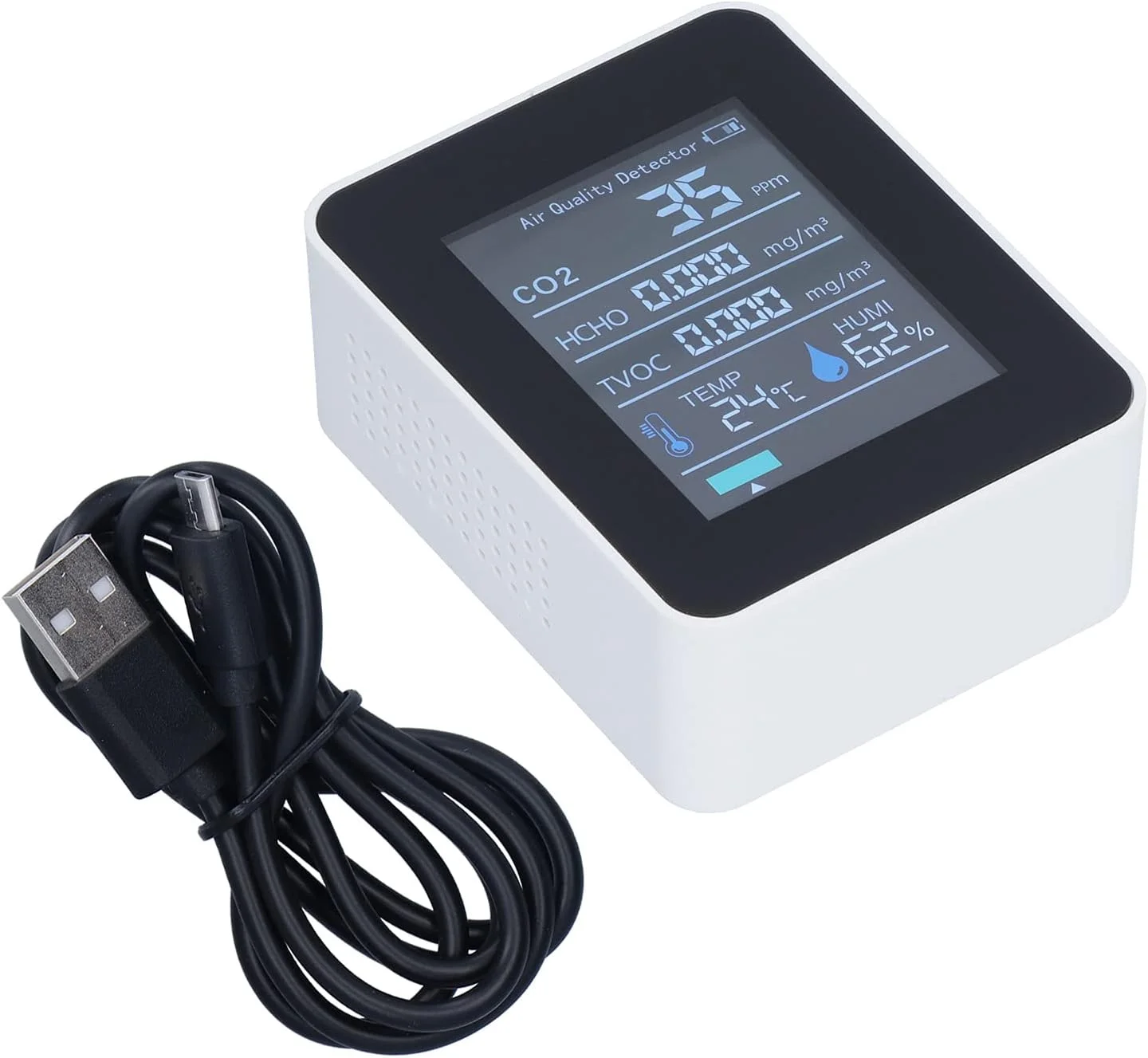 مانیتور کیفیت هوا، نمایشگر رنگی هوشمند با زمان واقعی، سیستم هشدار واضح، آشکارساز قابل حمل برای خانه و محل کار، جنس ABS (سفید) مانیتور کیفیت هوا، نمایشگر رنگی هوشمند با زمان واقعی، سیستم هشدار واضح، آشکارساز قابل حمل برای خانه و محل کار، جنس ABS (سفید)