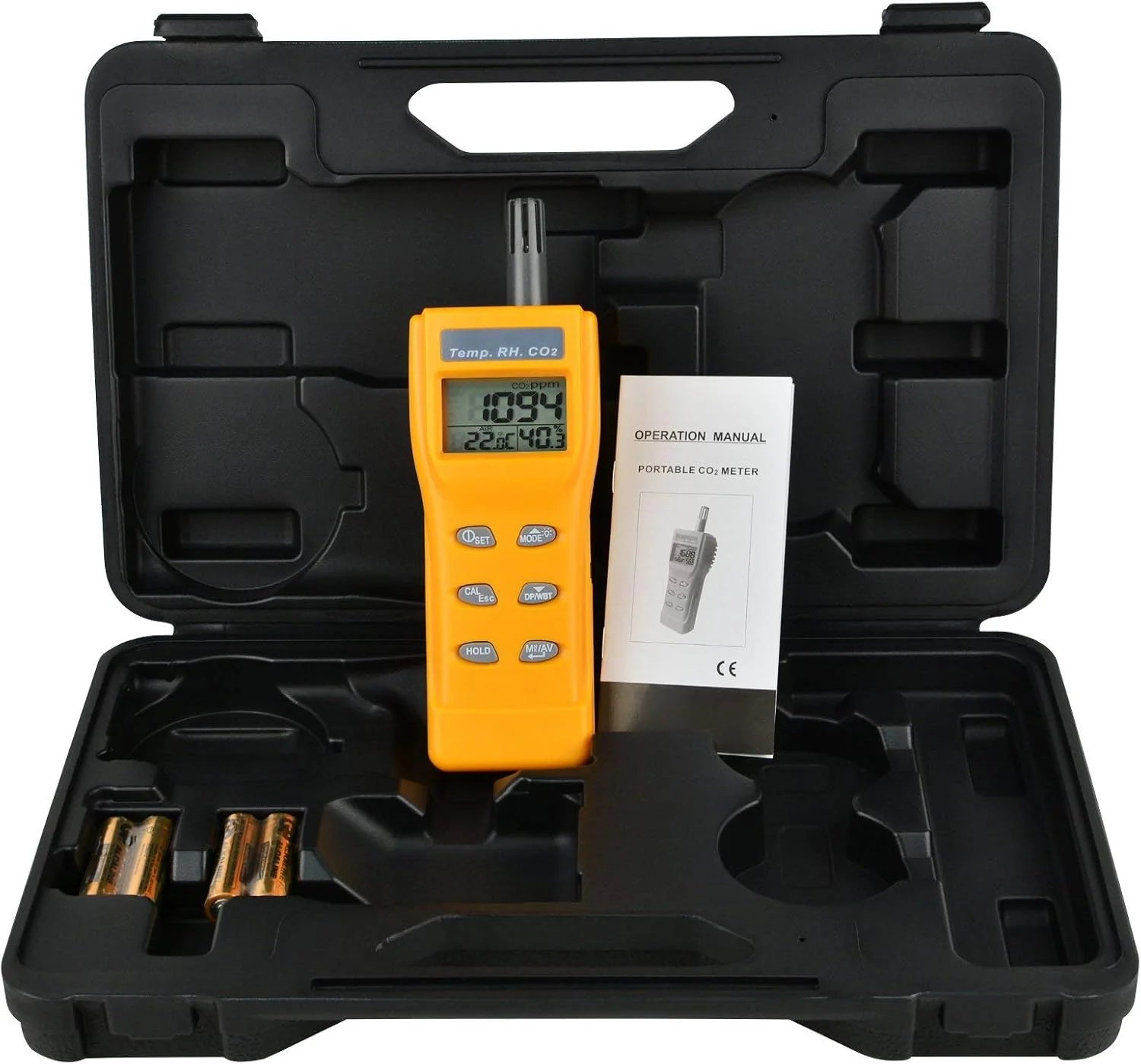 مانیتور کیفیت هوای داخل خانه با سنسور NDIR دی اکسید کربن، دما و رطوبت دیجیتال 9999ppm مدل IAQ CO2 WB DP مانیتور کیفیت هوای داخل خانه با سنسور NDIR دی اکسید کربن، دما و رطوبت دیجیتال 9999ppm مدل IAQ CO2 WB DP