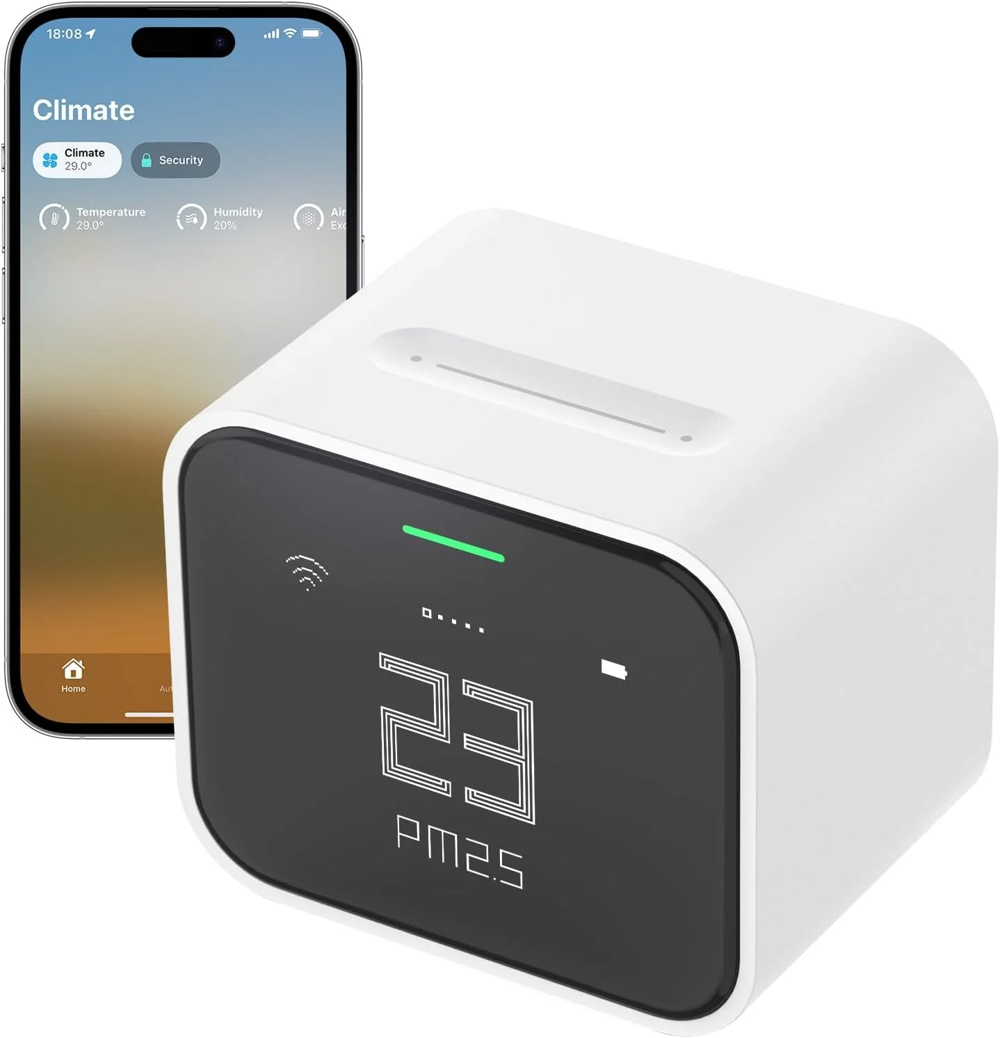 مانیتور کیفیت هوای لایت Qingping، حسگر کیفیت هوای Wi-Fi سازگار با Apple HomeKit، تشخیص CO2، PM2.5، PM10، دما و رطوبت داخلی