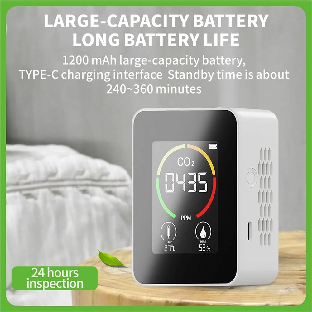 دستگاه سنجش کیفیت هوا Qolam، ردیاب CO2 قابل حمل چند منظوره ترموهیگرومتر دیجیتال خانگی، مانیتور هوشمند کیفیت هوا، دستگاه سنجش آلودگی هوا خانگی
