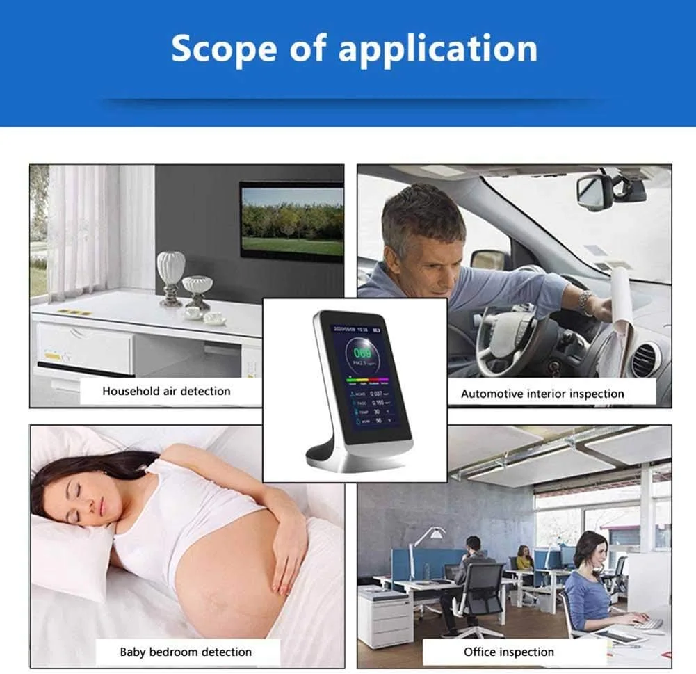 دستگاه تشخیص کیفیت هوا چند منظوره QIVGXBO، مانیتور کیفیت گاز TVOC با حساسیت بالا، آنالایزر سنسور دی اکسید کربن CO2