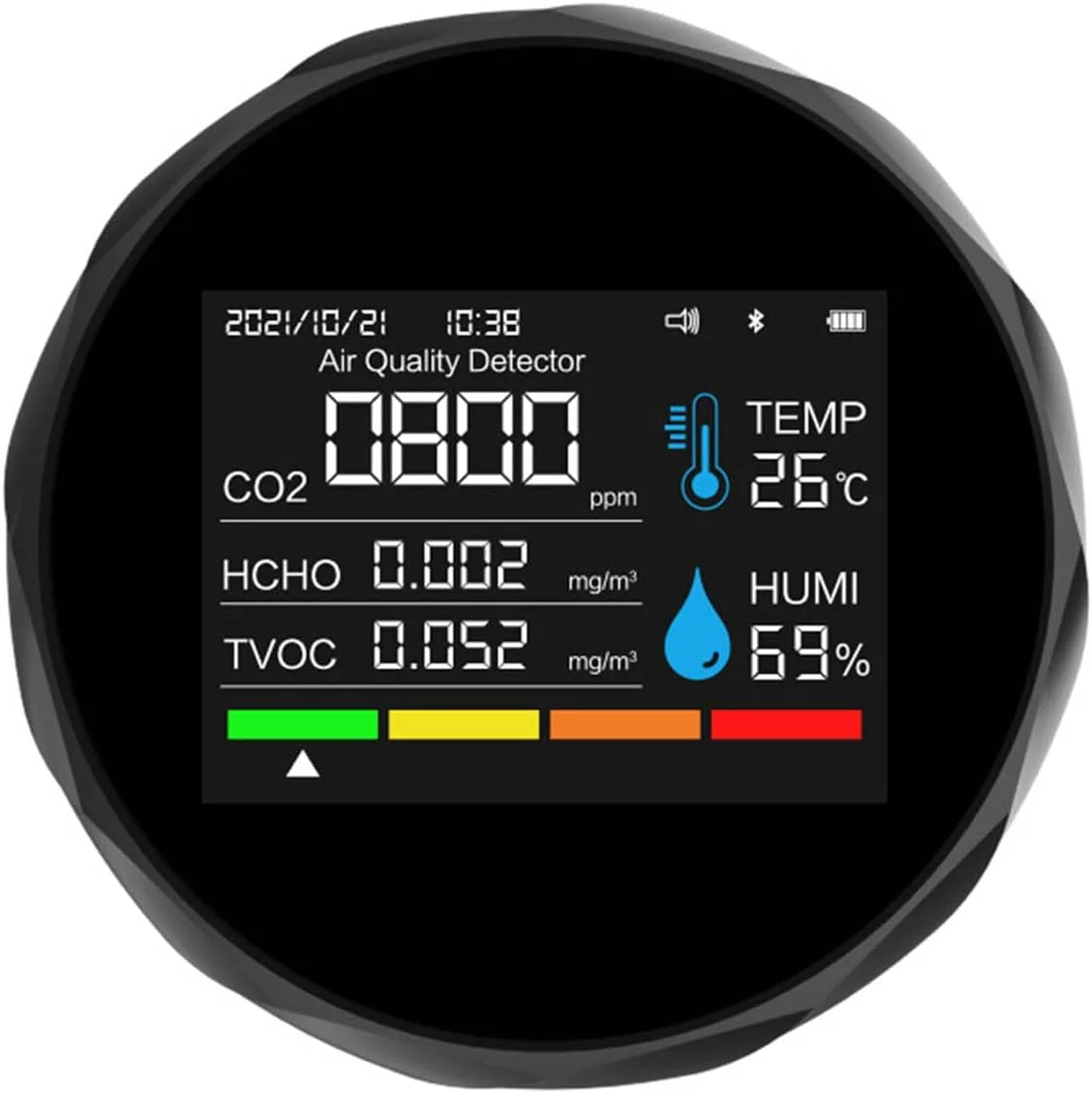 دستگاه سنجش کیفیت هوا 7 در 1، ردیاب CO2، آنالایزر HCHO TVOC، تست کننده دما و رطوبت با نمایش تاریخ و زمان برای خانه