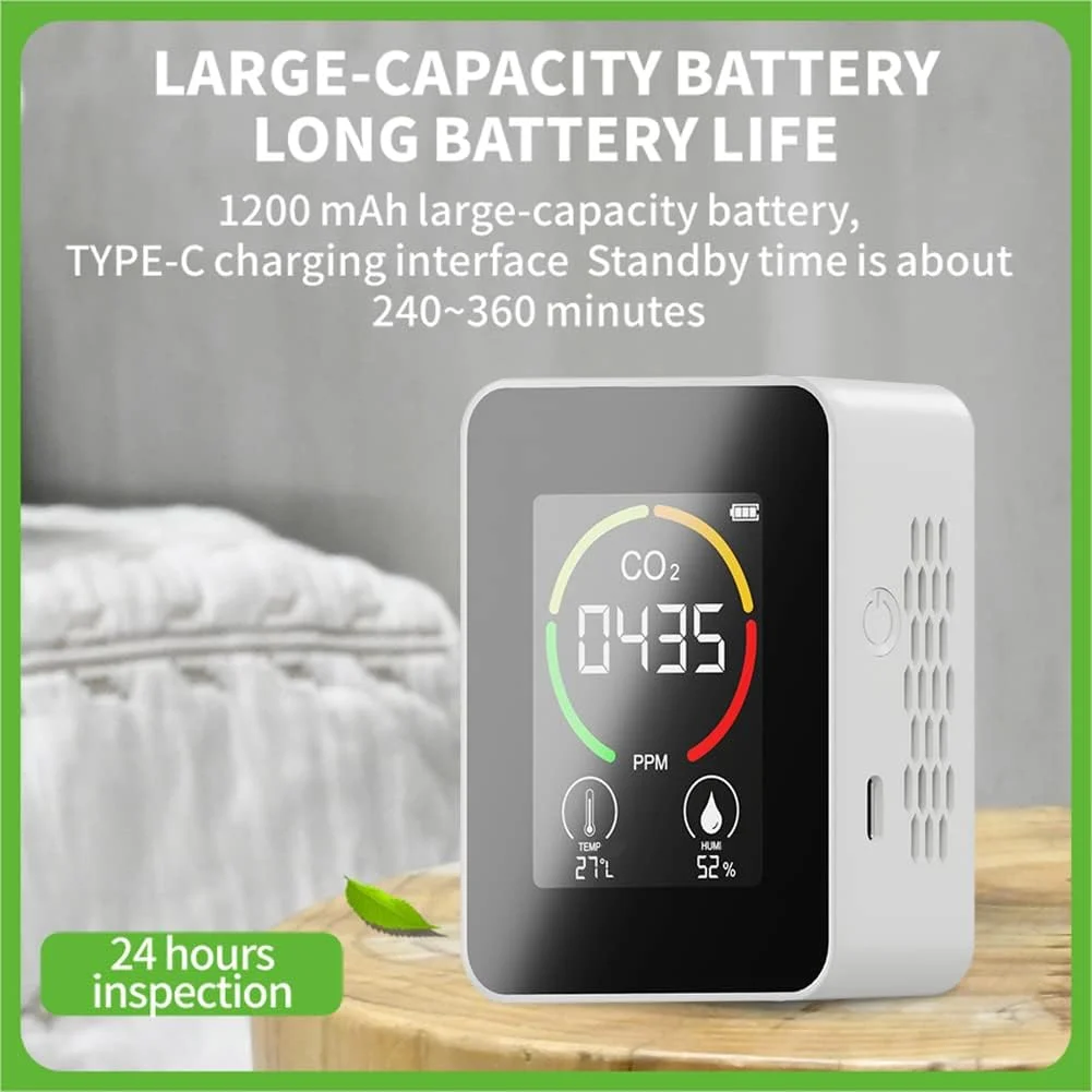 دستگاه تشخیص کیفیت هوا Qolam، ردیاب CO2 قابل حمل چند منظوره ترموهیگرومتر خانگی، ردیاب دیجیتال هوشمند کیفیت هوا، مانیتور آلودگی هوا خانگی