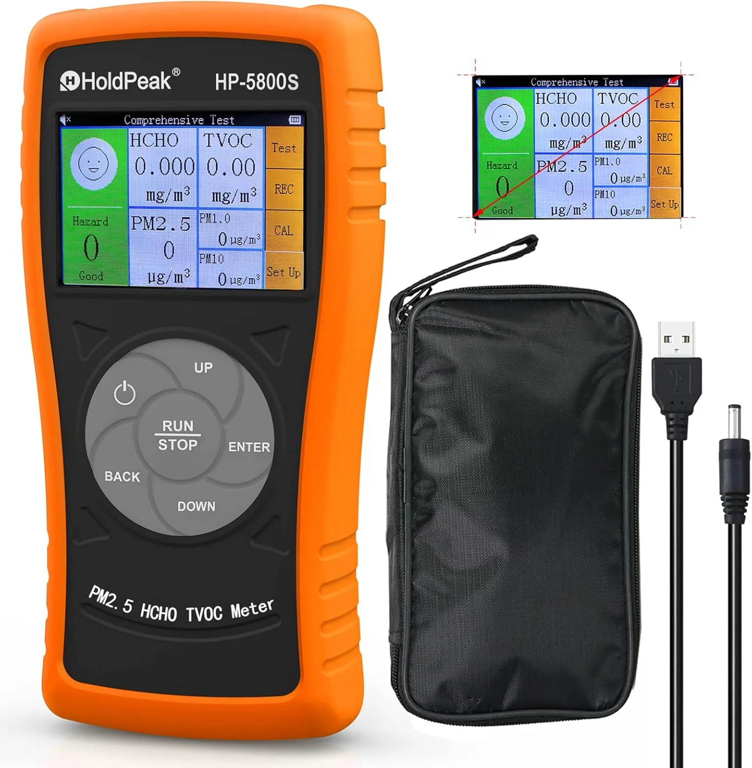 دستگاه سنجش کیفیت هوا، ردیاب حرفه ای فرمالدئید، دستگاه تشخیص کیفیت هوا برای PM2.5 PM10 HCHO TVOC با صفحه نمایش رنگی LCD و باتری قابل شارژ برای خانه، دفتر، آلارم شاخص فراتر از حد