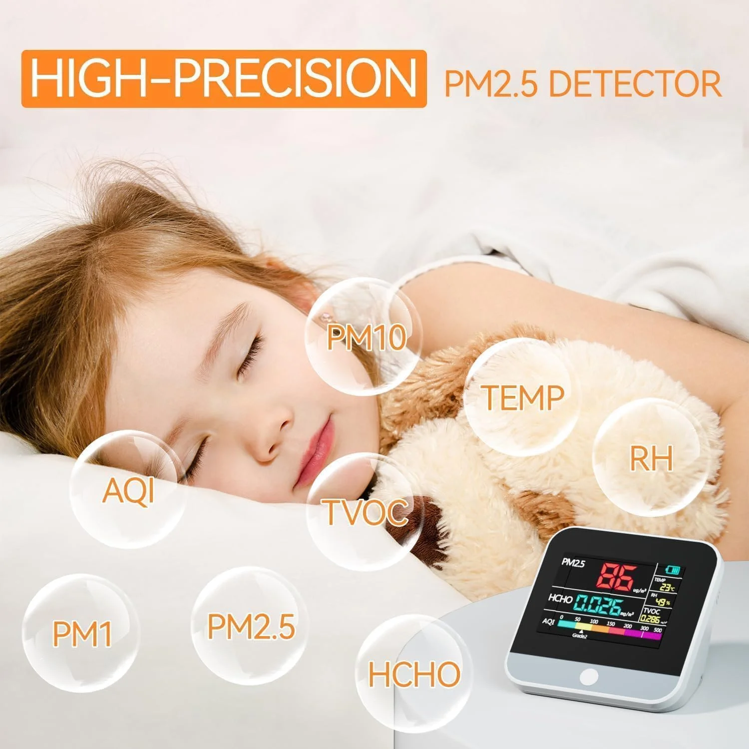 دستگاه سنجش کیفیت هوا 13 در 1 حرفه ای، PM2.5/PM1/PM10/دما/فرمالدئید/رطوبت/TVOC و 6AQI با آلارم هشدار، قابل حمل و آسان برای استفاده در خانه، ماشین، دفتر، مدرسه