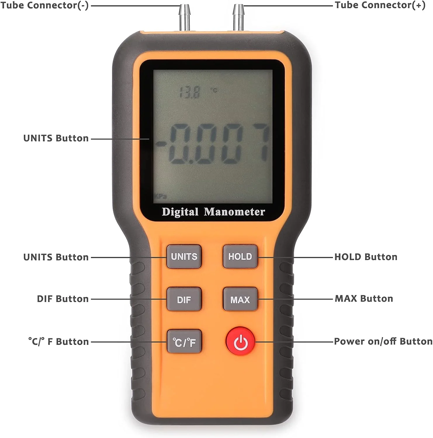 مانومتر دیجیتال QAHM با صفحه نمایش LCD، قابل تعویض بین ℃ و ℉، دارای 12 واحد فشار، ابزار قابل تنظیم برای اندازه گیری دمای داخلی و اندازه گیری فشار لوله ها مانومتر دیجیتال QAHM با صفحه نمایش LCD، قابل تعویض بین ℃ و ℉، دارای 12 واحد فشار، ابزار قابل تنظیم برای اندازه گیری دمای داخلی و اندازه گیری فشار لوله ها