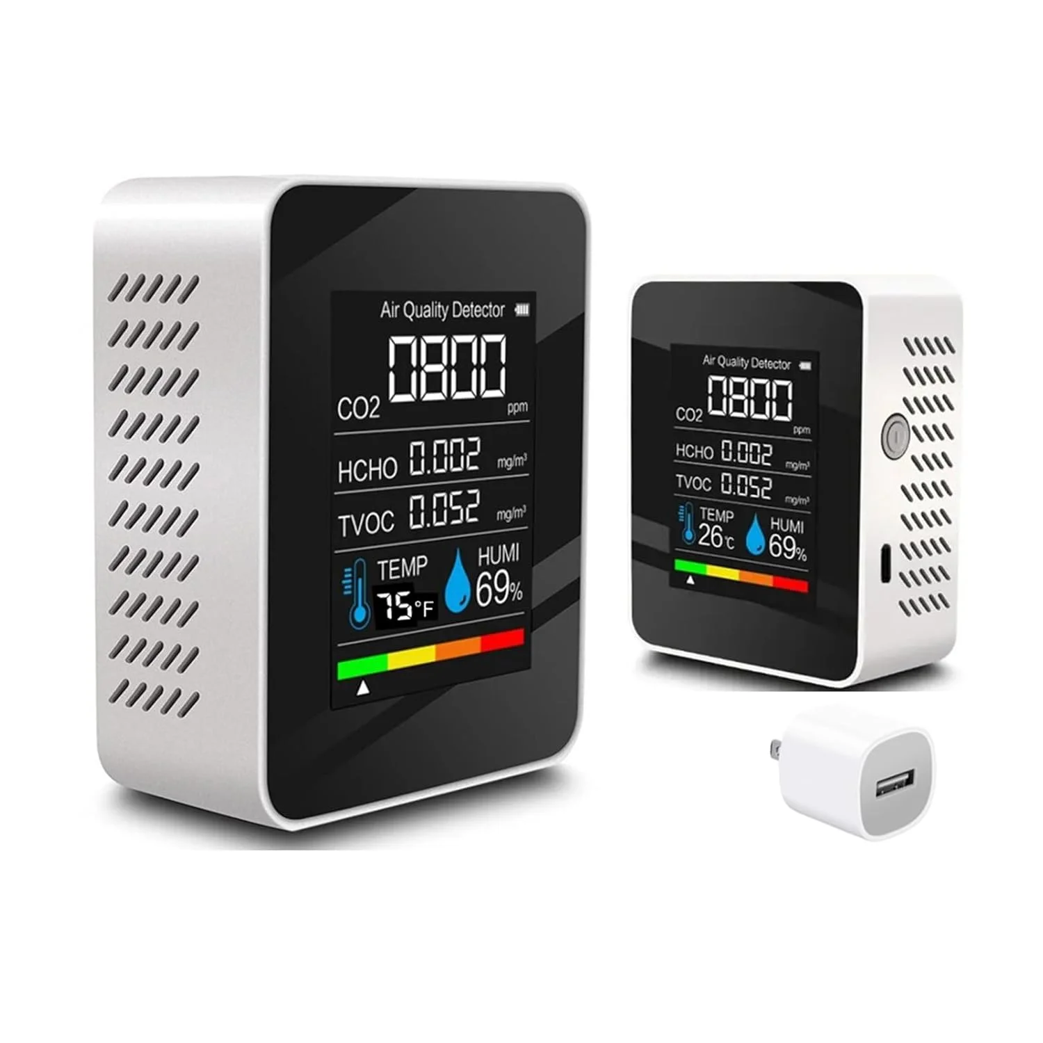 دستگاه سنجش کیفیت هوای داخل خانه، آشکارساز حرفه ای قابل حمل و دقیق CO2، TVOC، HCHO، رطوبت و دما، شمارنده ذرات، مناسب برای خانه، دفتر، گیاهان و حیوانات خانگی، دستگاه تشخیص هوای 5 در 1