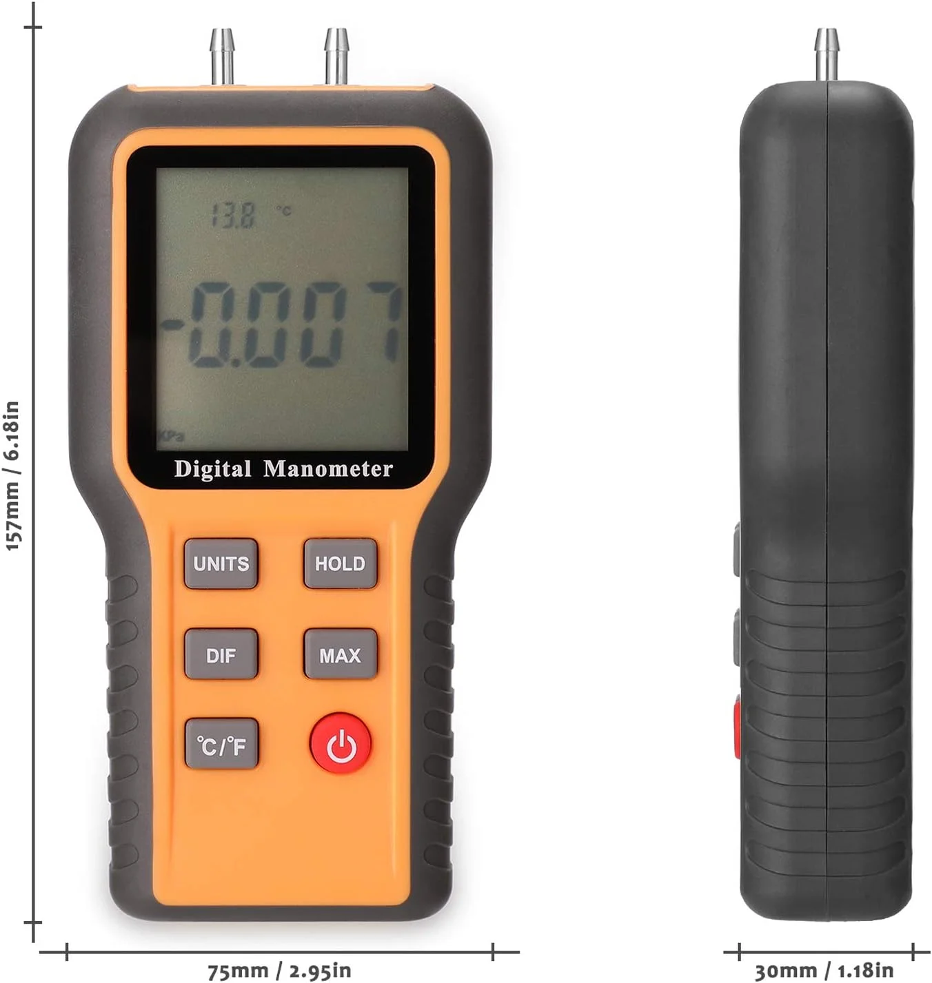 مانومتر دیجیتال QAHM با صفحه نمایش LCD، قابل تعویض بین ℃ و ℉، دارای 12 واحد فشار، ابزار قابل تنظیم برای اندازه گیری دمای داخلی و اندازه گیری فشار لوله ها مانومتر دیجیتال QAHM با صفحه نمایش LCD، قابل تعویض بین ℃ و ℉، دارای 12 واحد فشار، ابزار قابل تنظیم برای اندازه گیری دمای داخلی و اندازه گیری فشار لوله ها