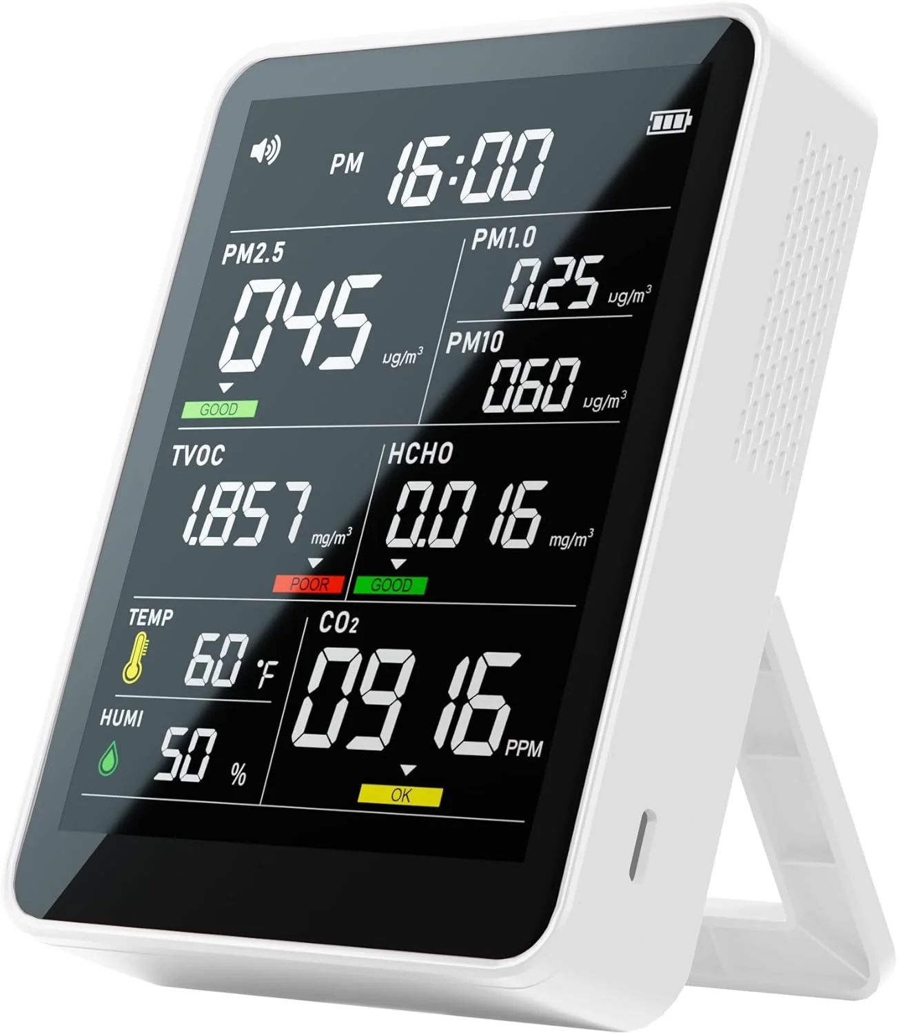 دستگاه سنجش کیفیت هوای داخل خانه حرفه ای 9 در 1، قابل حمل، PM2.5/PM10/CO2، دما، ردیاب فرمالدئید، رطوبت TVOC، نمایش زمان