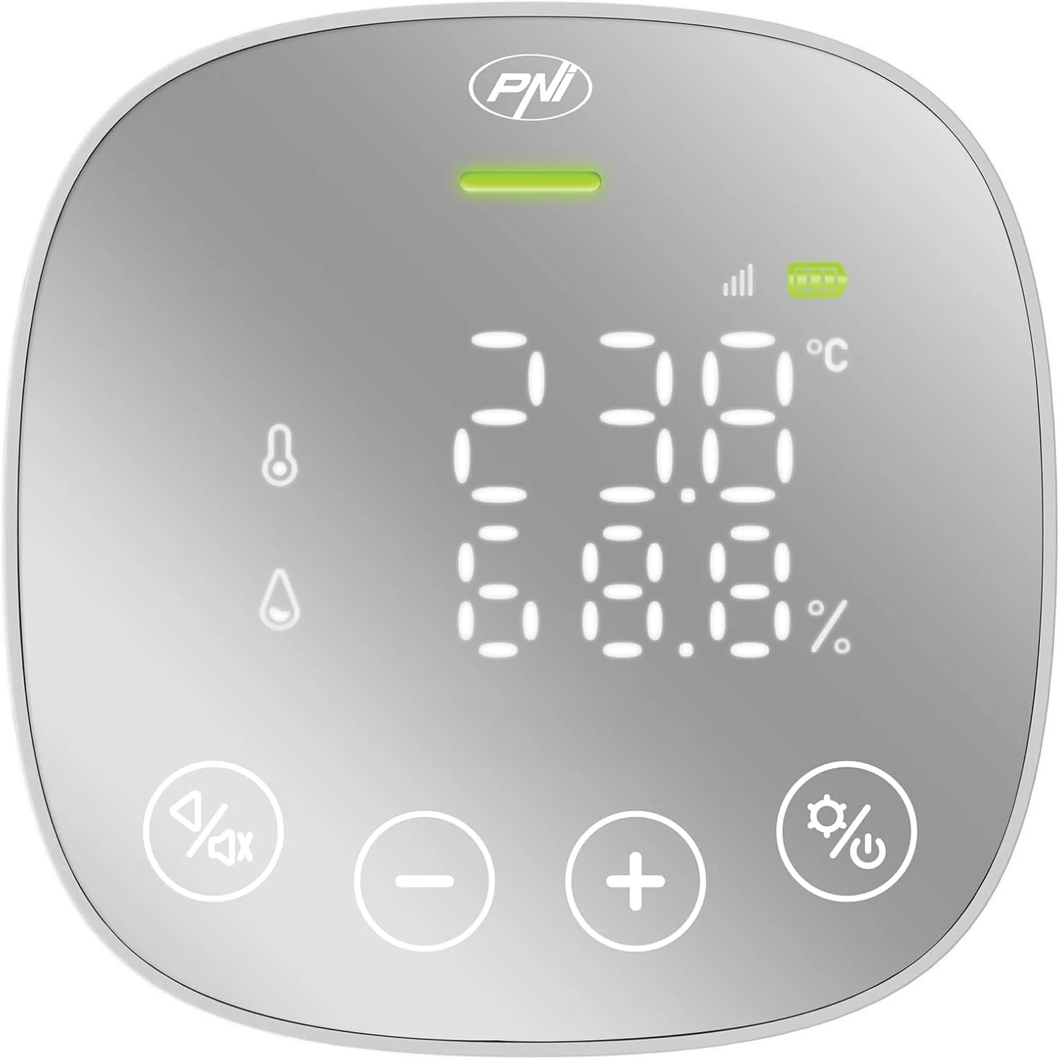 مانیتور کیفیت هوا PNI PNI-HS291 | کنترل از طریق Wi-Fi | CO2، دما، رطوبت | باتری پشتیبان | آلارم تصویری و صوتی، 3.7 ولت، 90 X 90 X 25
