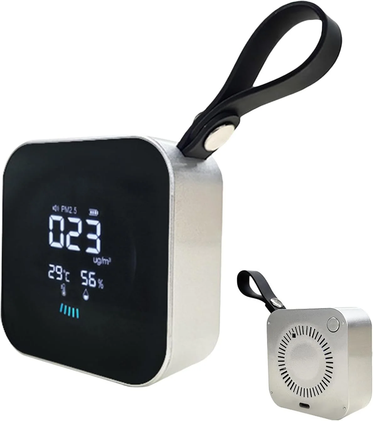 دستگاه تشخیص PM2.5 - مانیتور کیفیت هوای کوچک قابل حمل داخلی با شارژ Type-C، دارای بند و نمایشگر LED | ابزار تشخیص گرد و غبار چند منظوره برای خانه و آشپزخانه