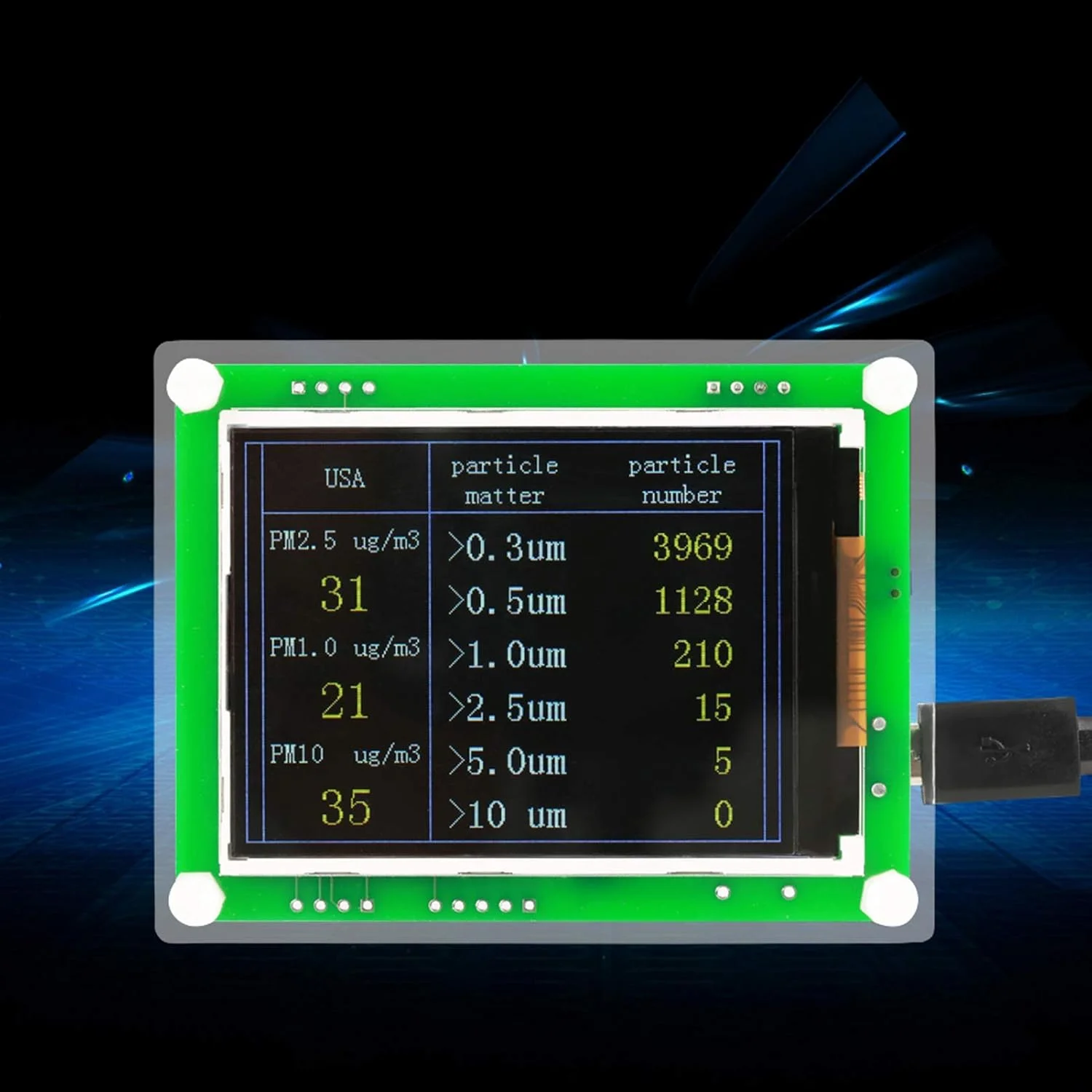 دستگاه تشخیص PM2.5، دستگاه تشخیص کیفیت هوای PM2.5 چند منظوره با حساسیت بالا به همراه 1 عدد کابل USB مناسب برای منزل
