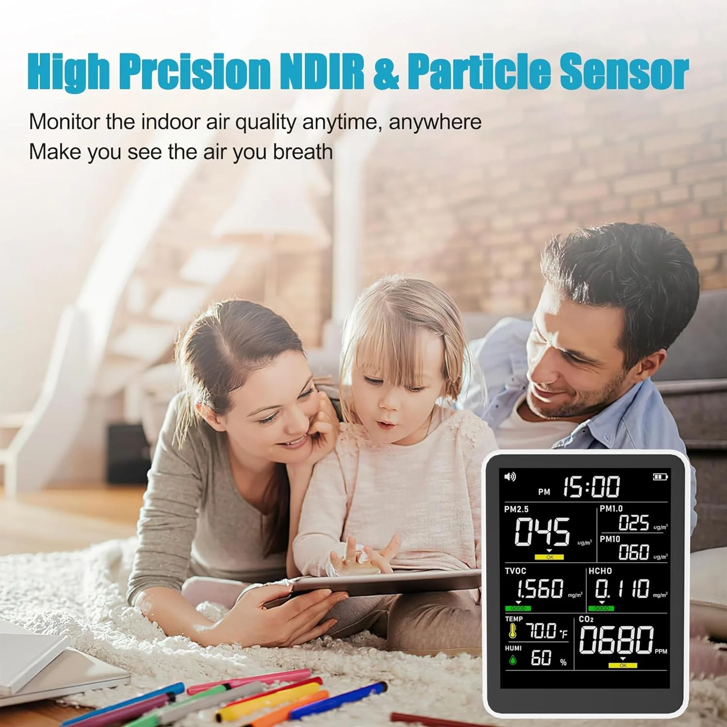 دستگاه سنجش کیفیت هوای داخل ساختمان پینوتک، 9 در 1، حرفه ای، PM2.5/PM10/CO2/دما/تشخیص فرمالدئید/رطوبت TVOC/نمایش زمان، تستر کیفیت هوا برای خانه، دفتر، مدرسه، قابل حمل دستگاه سنجش کیفیت هوای داخل ساختمان پینوتک، 9 در 1، حرفه ای، PM2.5/PM10/CO2/دما/تشخیص فرمالدئید/رطوبت TVOC/نمایش زمان، تستر کیفیت هوا برای خانه، دفتر، مدرسه، قابل حمل