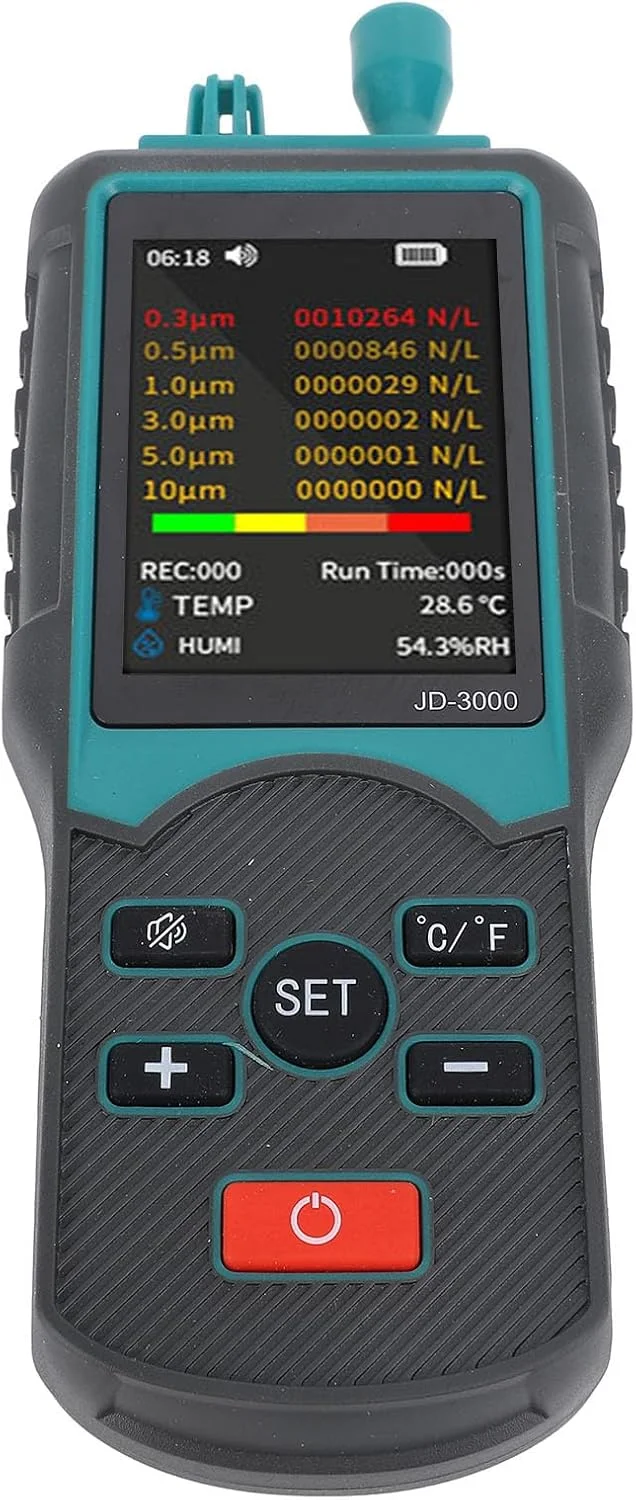 ذره‌سنج گرد و غبار 0.3/0.5/1.0/3.0/5.0/10μm، دستگاه اندازه‌گیری PM2.5 و PM10 با 2 حالت اندازه‌گیری و ذخیره داده برای تست کیفیت هوای داخلی