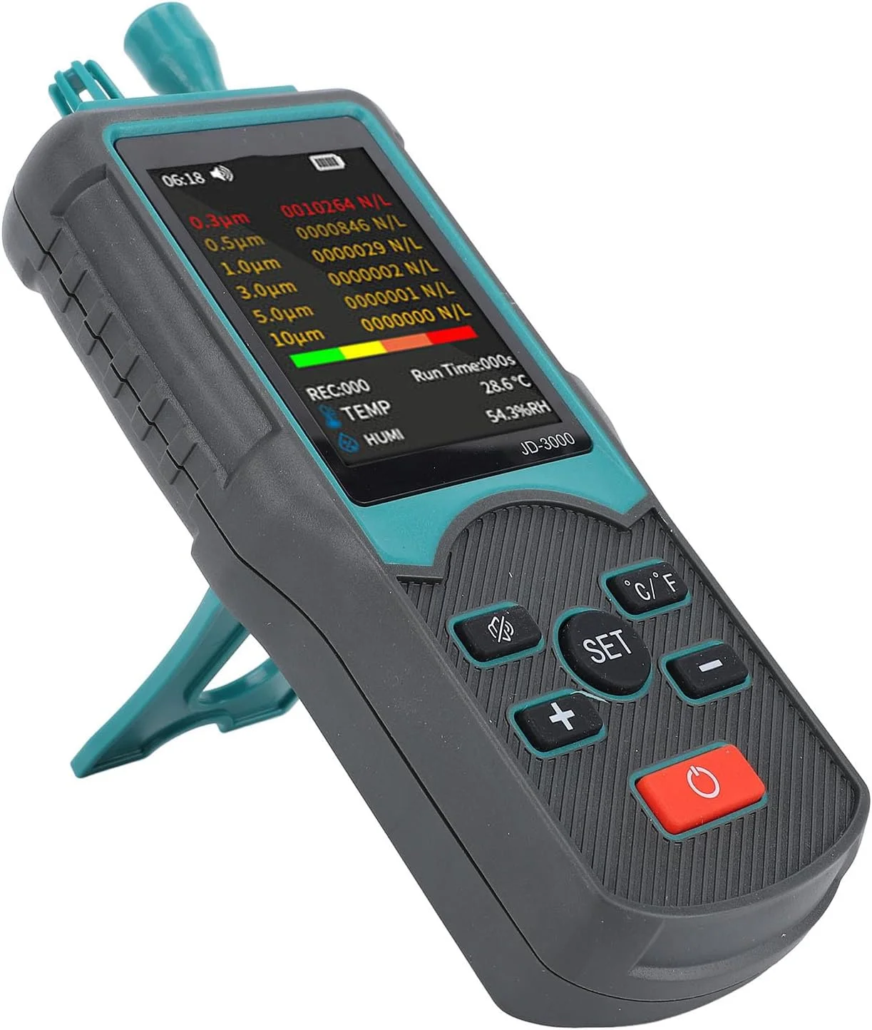 ذرهسنج گرد و غبار 0.3/0.5/1.0/3.0/5.0/10μm، دستگاه اندازهگیری PM2.5 و PM10 با 2 حالت اندازهگیری و ذخیره داده برای تست کیفیت هوای داخلی ذرهسنج گرد و غبار 0.3/0.5/1.0/3.0/5.0/10μm، دستگاه اندازهگیری PM2.5 و PM10 با 2 حالت اندازهگیری و ذخیره داده برای تست کیفیت هوای داخلی