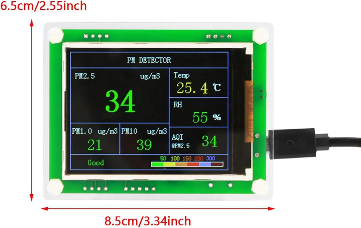 دستگاه تشخیص کیفیت هوا OVAQUIXI PM2.5 با صفحه نمایش 2.8 اینچی TFT و حسگر با حساسیت بالا مناسب برای خانه، دفتر، خودرو و فضای باز