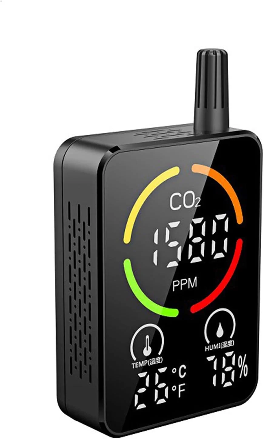 تستر دقیق OUNA برای CO2، مانیتور کیفیت هوا، ردیاب CO2، تستر دقیق 3 در 1 برای دما و رطوبت CO2، سنسور NDIR، تستر غلظت دی اکسید کربن با آلارم