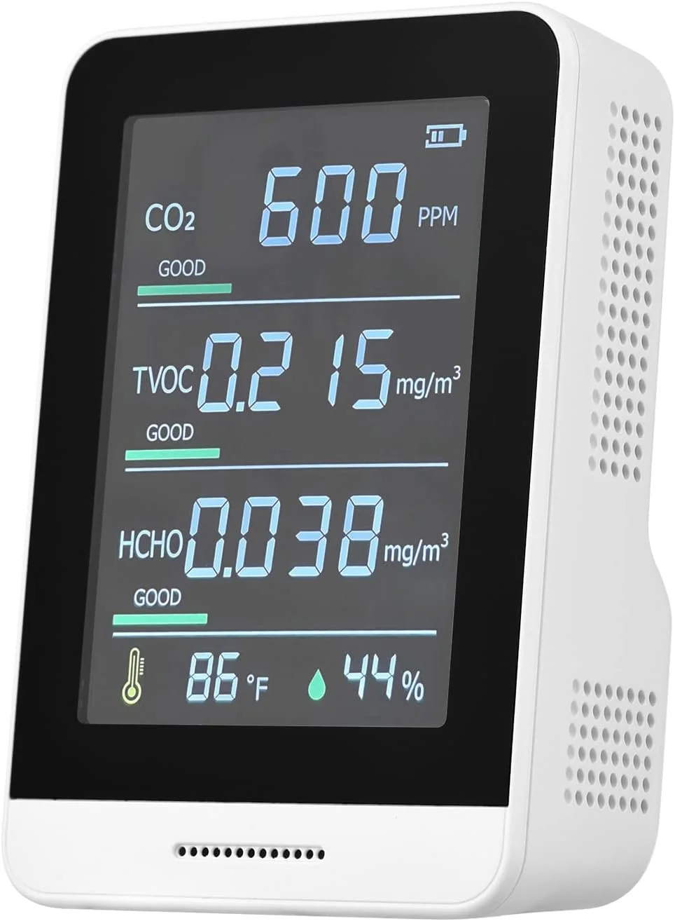 دستگاه سنجش کیفیت هوا OUNA، ردیاب دی اکسید کربن 5 در 1 IR، تستر دقیق برای CO2 TVOC HCHO دما رطوبت نسبی، نمایش زمان واقعی با آلارم و بند