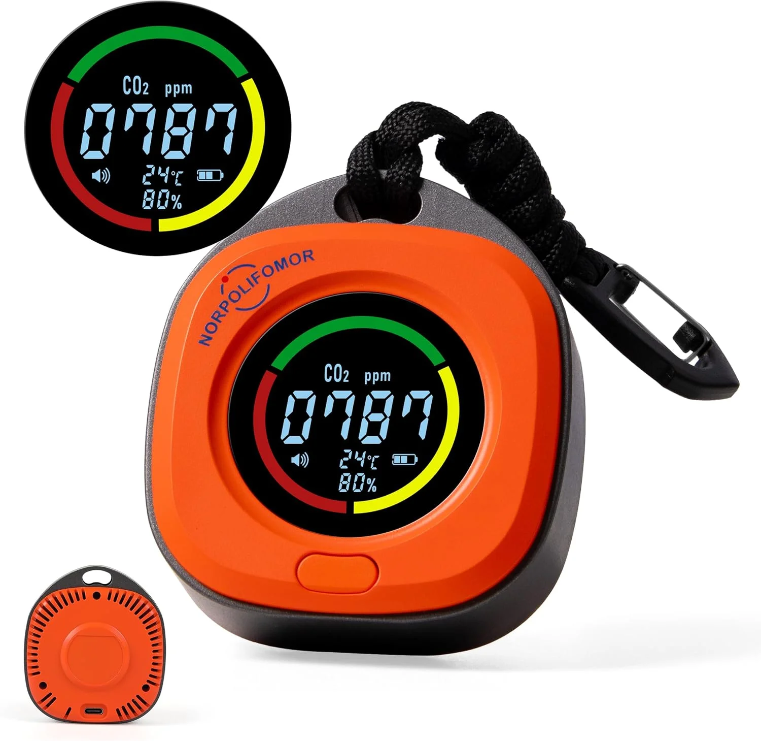 نورپولیفورم آشکارساز دی اکسید کربن CO2 داخلی/خارجی، مانیتور CO2 قابل حمل 3 در 1، دما و رطوبت، دستگاه سنجش CO2 با آلارم، برای خانه، ماشین، گلخانه، مسافرت، کمپینگ