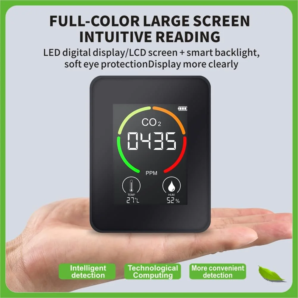 دستگاه تشخیص دی اکسید کربن قابل حمل چند منظوره، ترموهیگرومتر دیجیتال خانگی، آنالیزور هوشمند کیفیت هوا، تشخیص آلودگی هوای خانگی