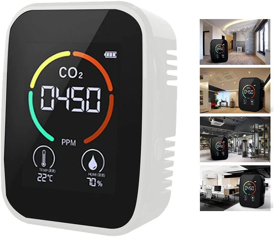 صفحه نمایش هوا، دستگاه سنجش دی اکسید کربن 5 در 1 چند منظوره، صفحه نمایش دیجیتال دما، رطوبت، کیفیت هوا، دی اکسید کربن، TVOC، HCHO صفحه نمایش هوا، دستگاه سنجش دی اکسید کربن 5 در 1 چند منظوره، صفحه نمایش دیجیتال دما، رطوبت، کیفیت هوا، دی اکسید کربن، TVOC، HCHO