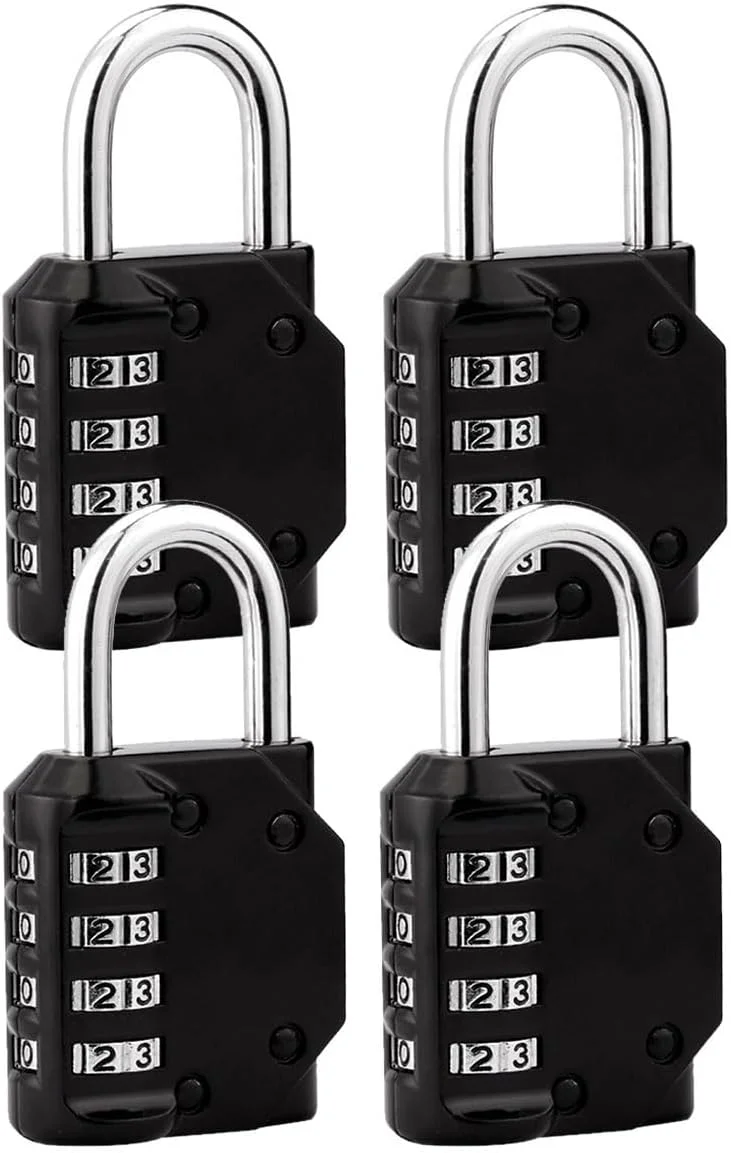 قفل ترکیبی 4 عددی ECVV، قفل چمدان امنیتی با رمز 4 رقمی، قفل سنگین و بدون کلید ضد آب و هوا برای فضای باز، باشگاه، مدرسه، گاراژ، انبار - مشکی (4 عدد)