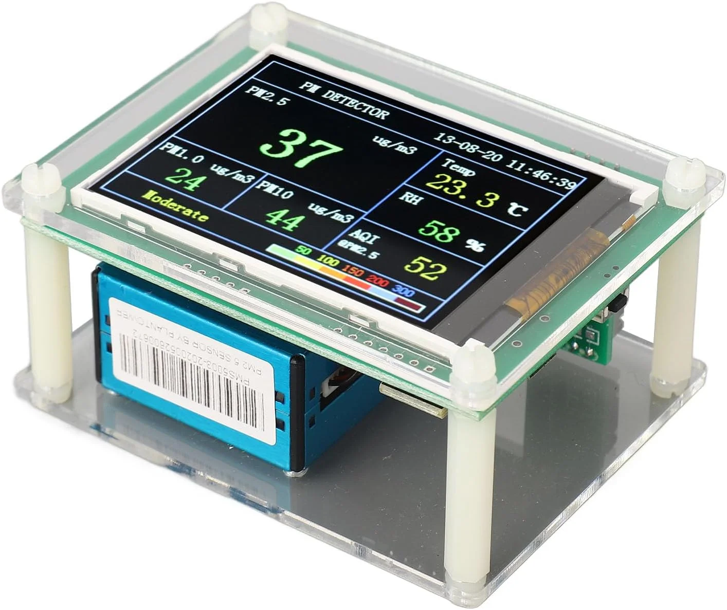 دستگاه تشخیص PM2.5 کیفیت هوای داخل ساختمان، ماژول تشخیص PM2.5 با تراشه ARM و صفحه نمایش LED 2.8 اینچی، مناسب خودرو، دفتر، منبع تغذیه USB، اندازه گیری دما و رطوبت