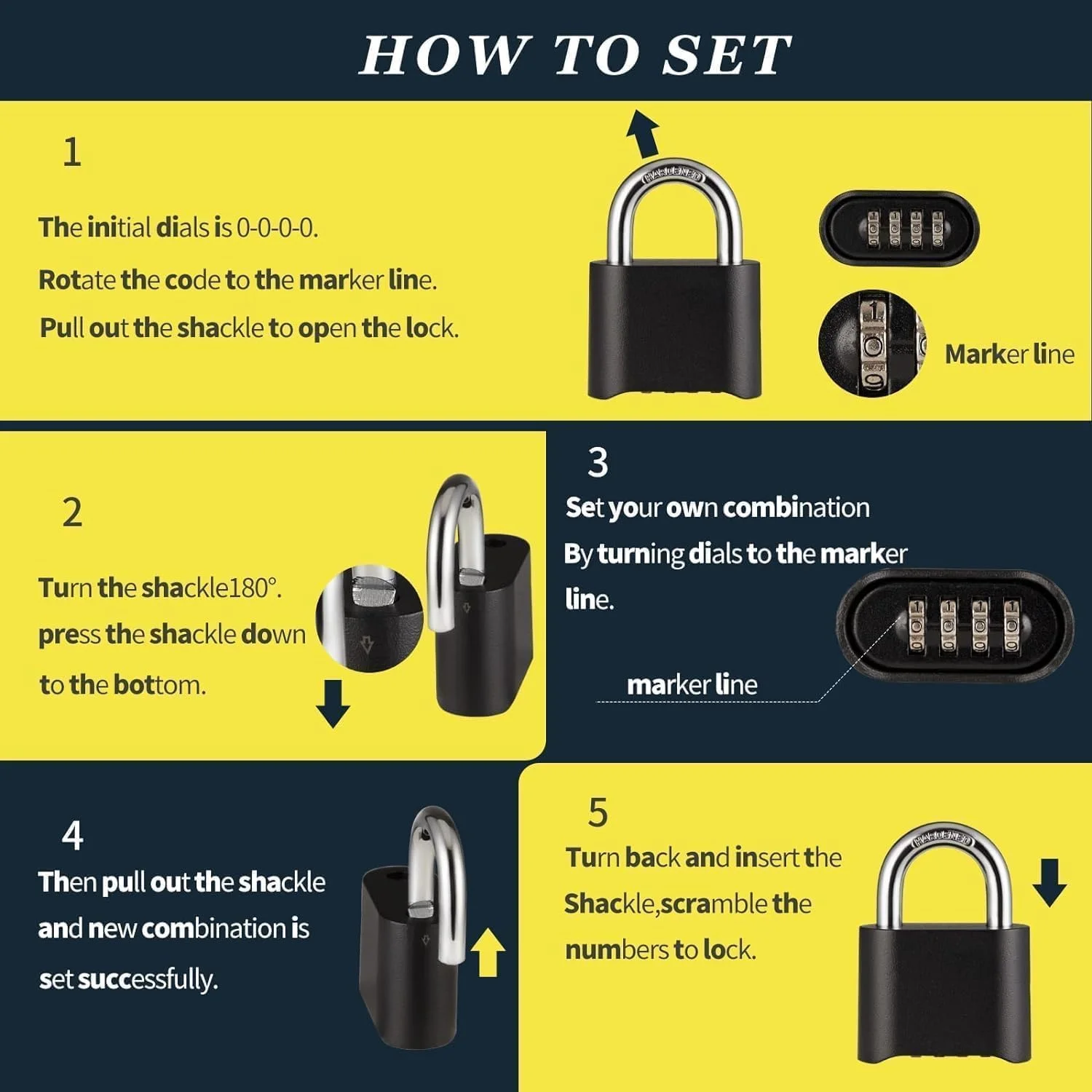 قفل ترکیبی CHANEDE، قفل پدلاک ترکیبی سنگین Guliffen، مناسب برای فضای باز، دروازه، حصار، انبار، واحد ذخیره سازی، گاراژ (مشکی)