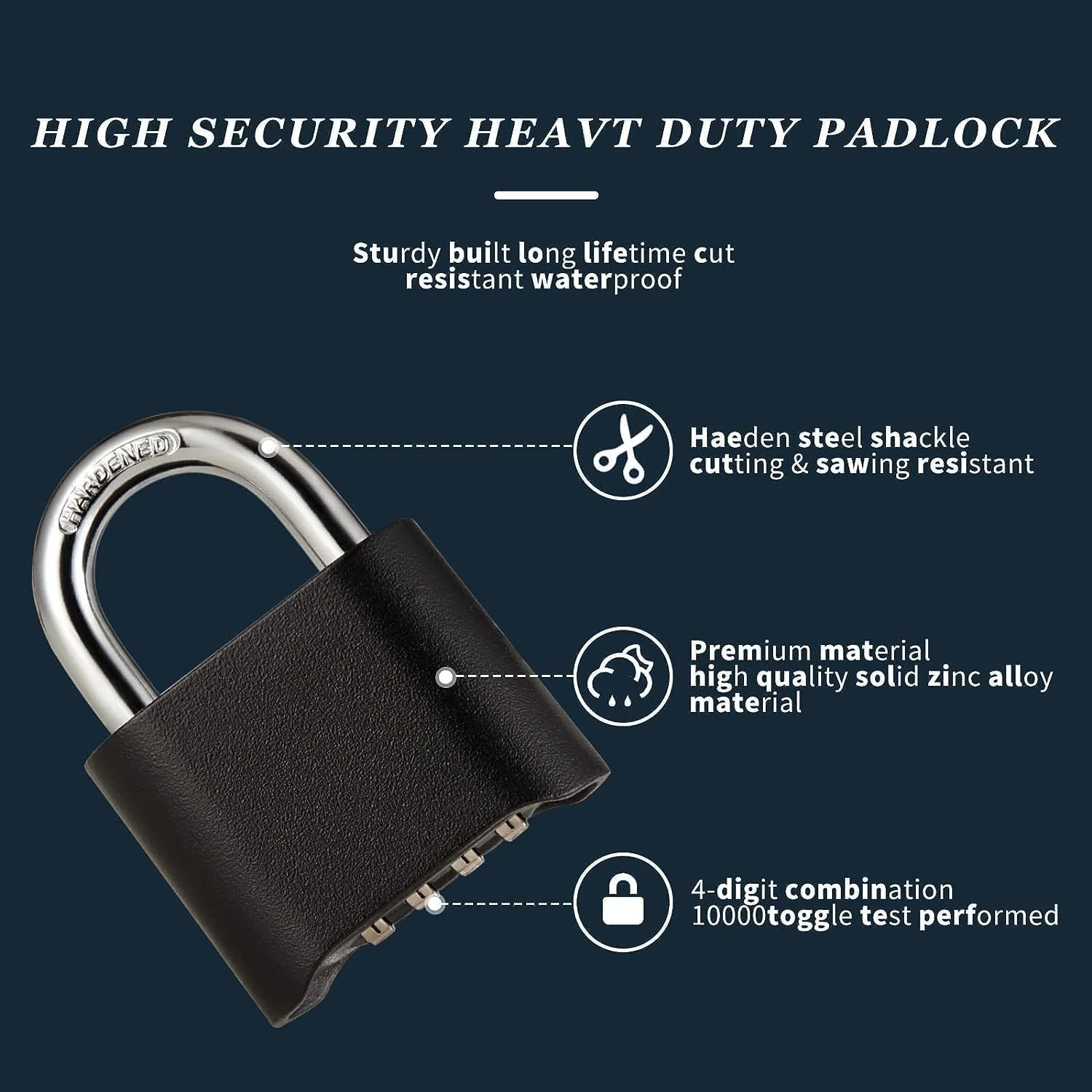 قفل ترکیبی CHANEDE، قفل پدلاک ترکیبی سنگین Guliffen، مناسب برای فضای باز، دروازه، حصار، انبار، واحد ذخیره سازی، گاراژ (مشکی)