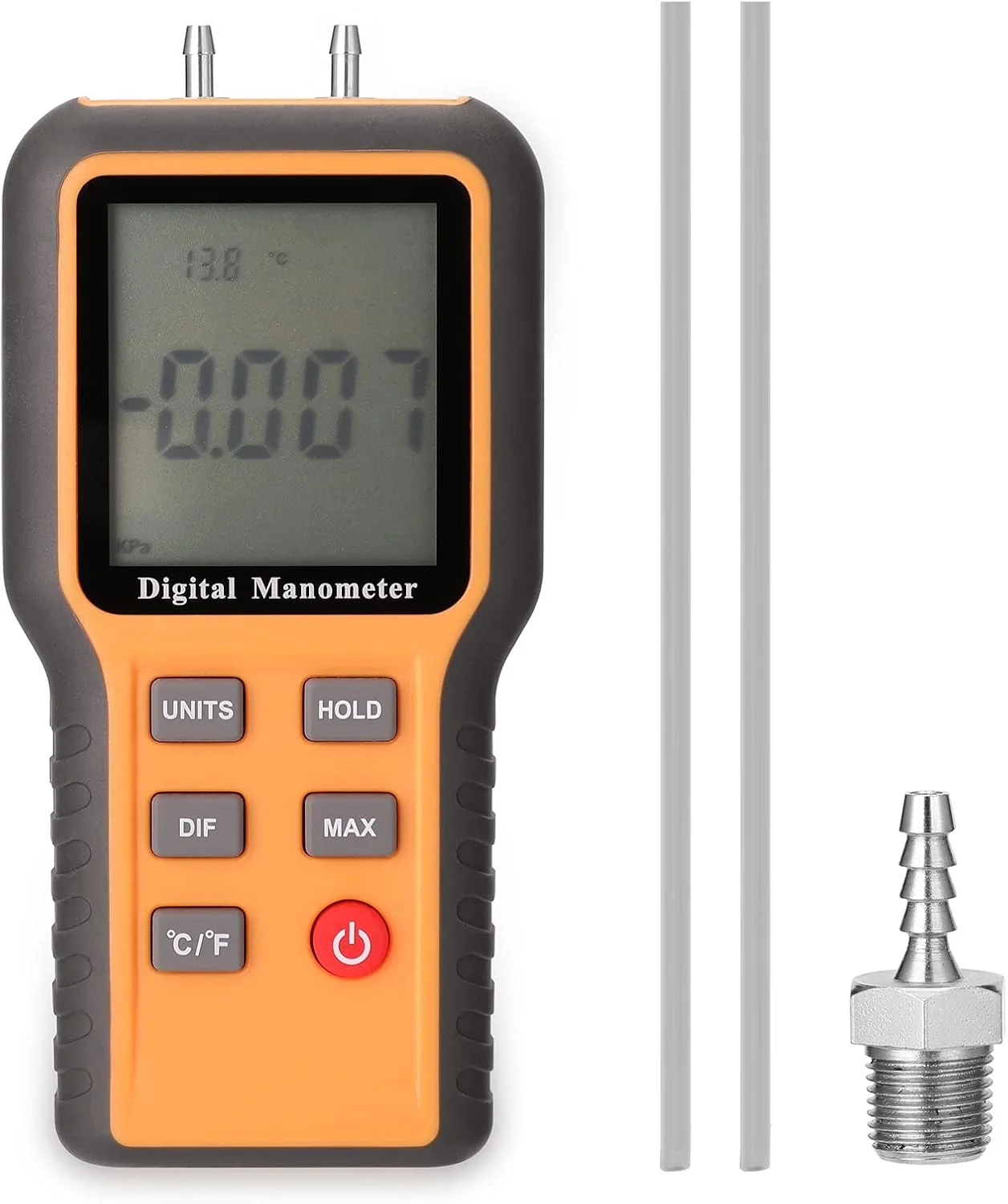 مانومتر دیجیتال با صفحه نمایش LCD، قابل تعویض بین ℃ و ℉، دارای 12 واحد فشار، ابزار قابل تنظیم برای اندازه گیری دمای داخلی و اندازه گیری فشار لوله ها