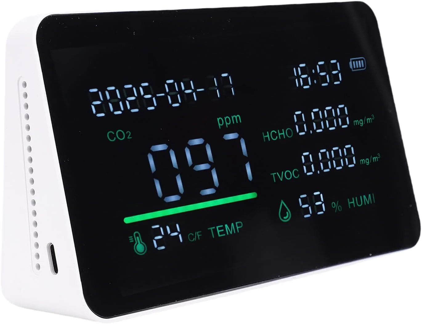 دستگاه سنجش کیفیت هوای داخل خانه Luocute، تستر HCHO TVOC، آشکارساز دیجیتال قابل حمل با 3 سطح روشنایی صفحه نمایش، باتری قابل شارژ، کابل Type C، مناسب برای اتاق نشیمن، زیرزمین