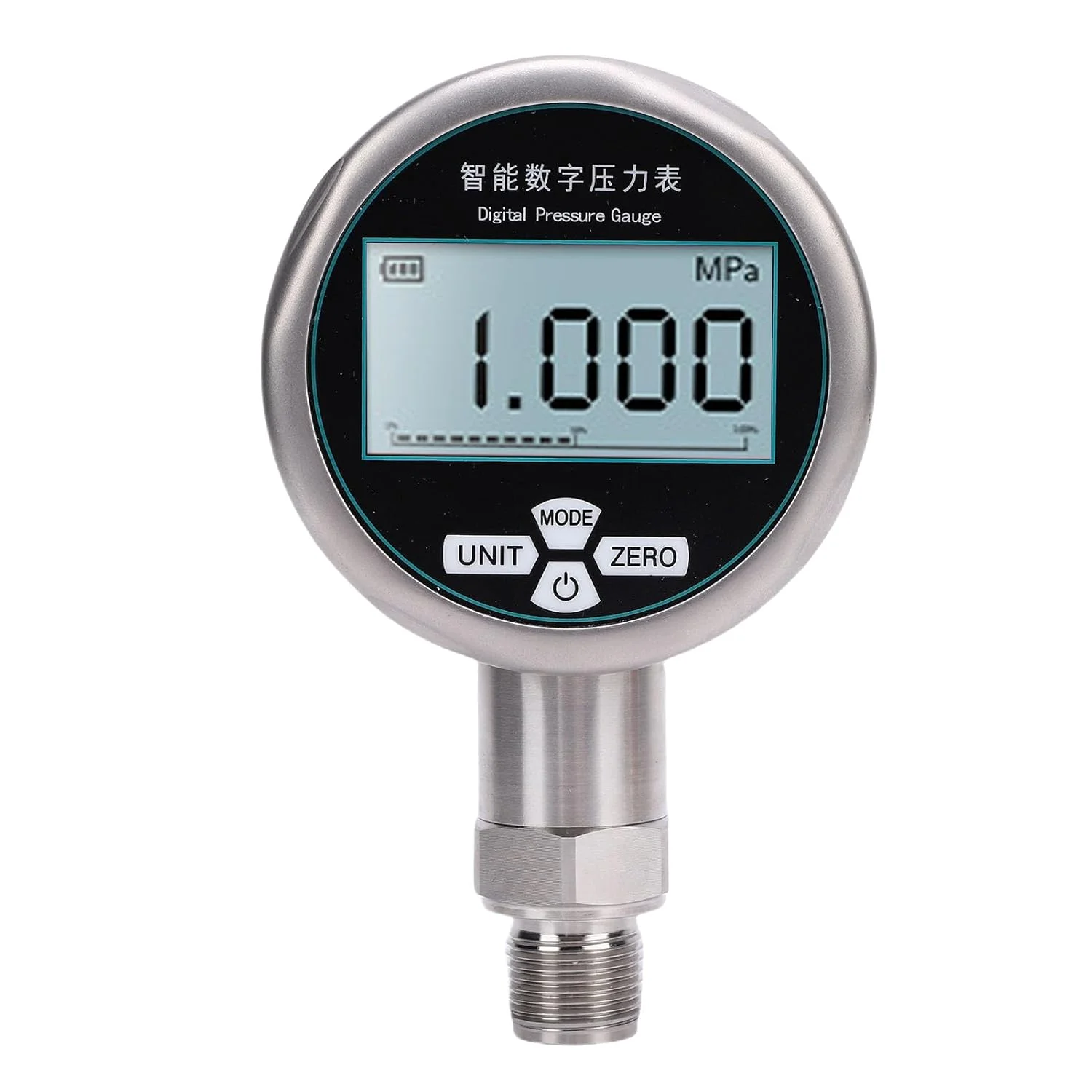 مانومتر دیجیتال Luqeeg، 5 رقمی دقیق، نمایشگر چند واحدی الکترونیکی، فشارسنج استیل ضد زنگ با رزوه پایین M20x1.5 برای گاز، آب، روغن، مایعات خالص و سایر رسانه ها