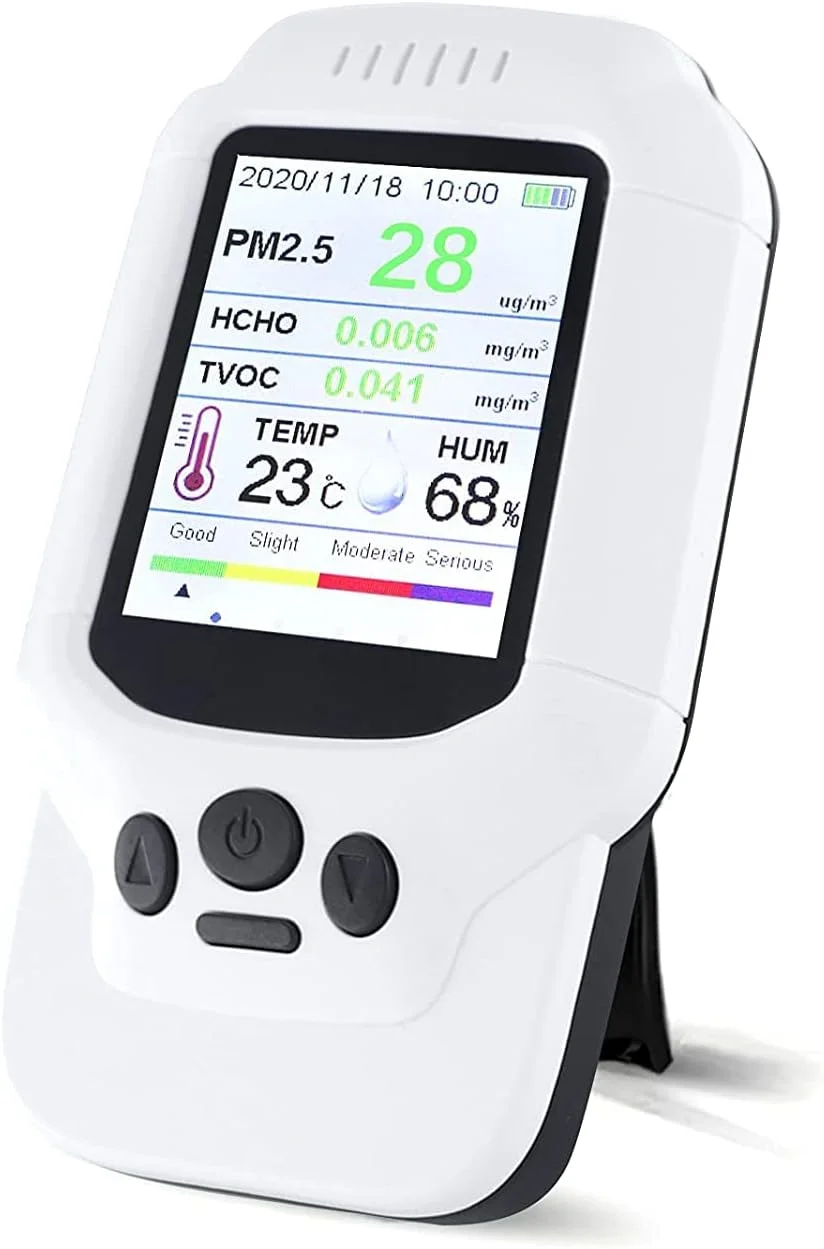 تستر فرمالدهید PM2.5 مدل LXT PANDA، مانیتور کیفیت هوای قابل حمل 8 در 1، کیت تست هوا برای HCHO، TVOC، PM2.5/1.0/10، دما، رطوبت، AQI.