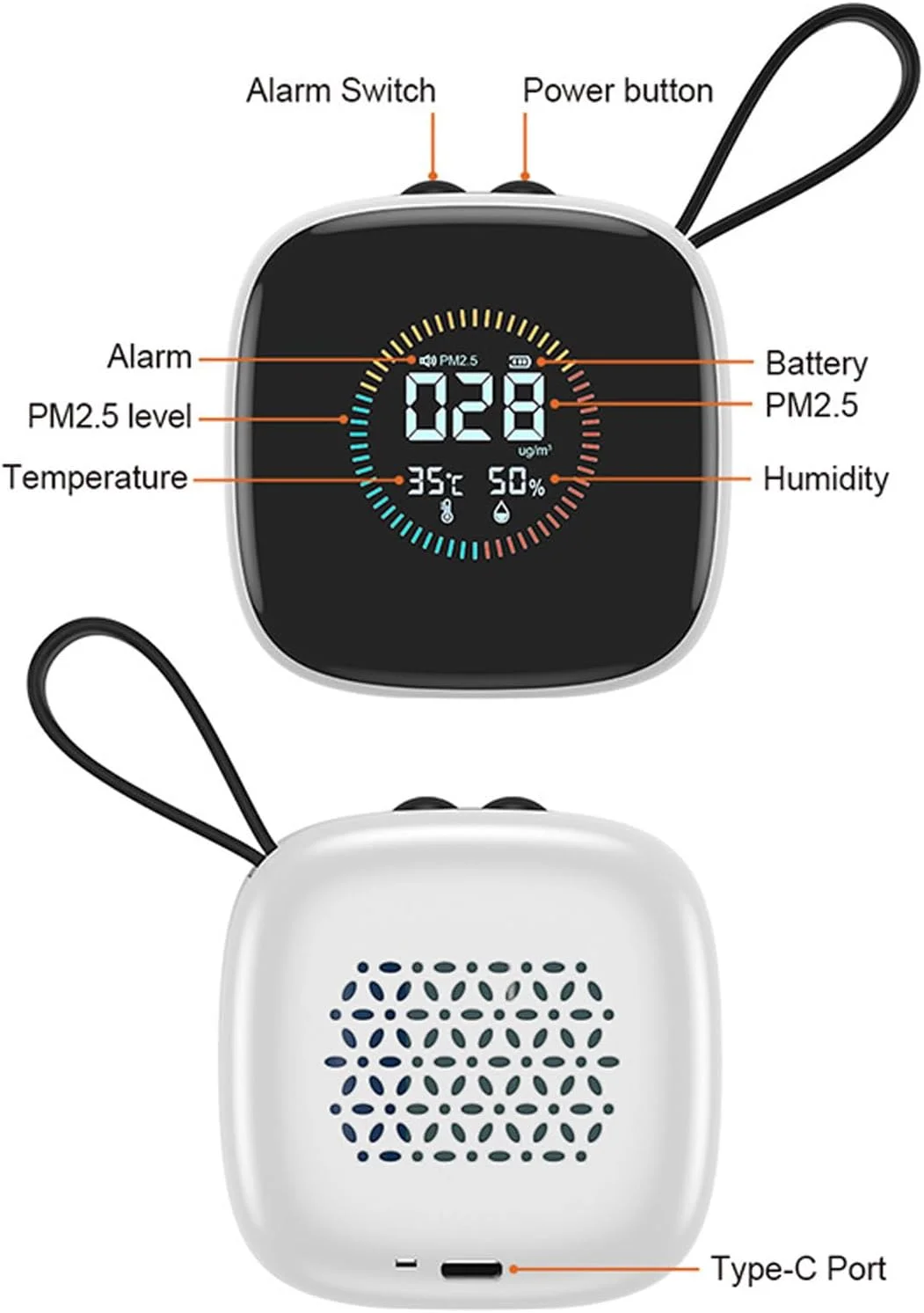 تستر کیفیت قابل حمل Luocute، نمایشگر LCD دما و رطوبت PM2.5 برای خانه، هتل، دفتر، ماشین و فضای باز