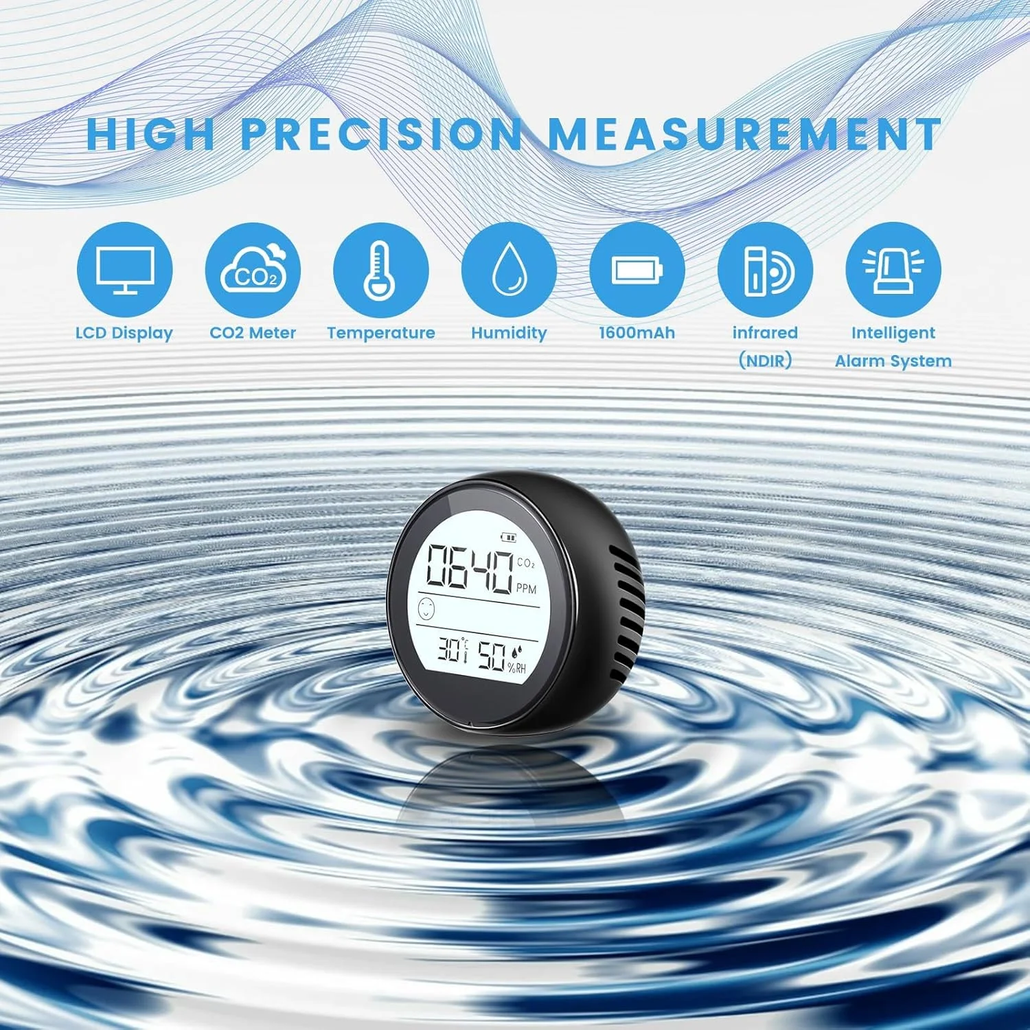 مانیتور مینی CO2 مدل LBOYLOVE®، ردیاب قابل حمل 3 در 1 دی اکسید کربن برای دما، رطوبت، کیفیت هوا، تستر CO2 بسیار دقیق برای مسافرت های داخل خانه